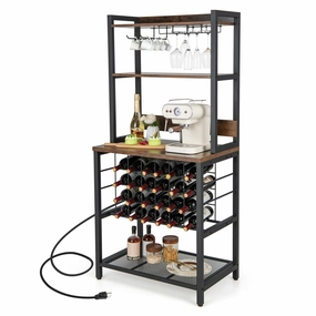 Giantex Bakers Rack with Storage Hutch, Power Outlet & USB Port, Coffee Bar 24-Bottle Wine Rack & Glass Holder kitchen towel, placemats