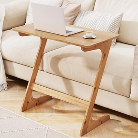Giantex Bamboo TV Tray Table, Z Shaped Sofa Couch Side Table for Eating Snacks Coffee Laptop entry bench, mudroom storage