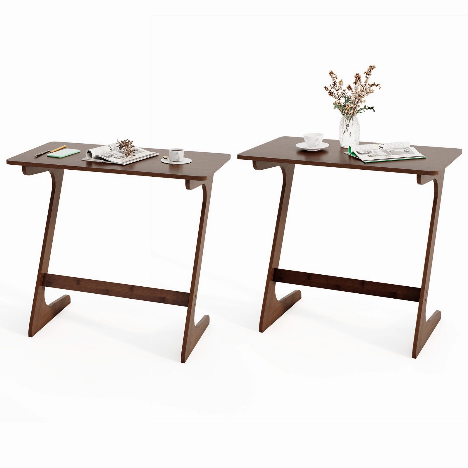 Giantex Bamboo TV Tray Table, Z Shaped Sofa Couch Side Table for Eating Snacks Coffee Laptop