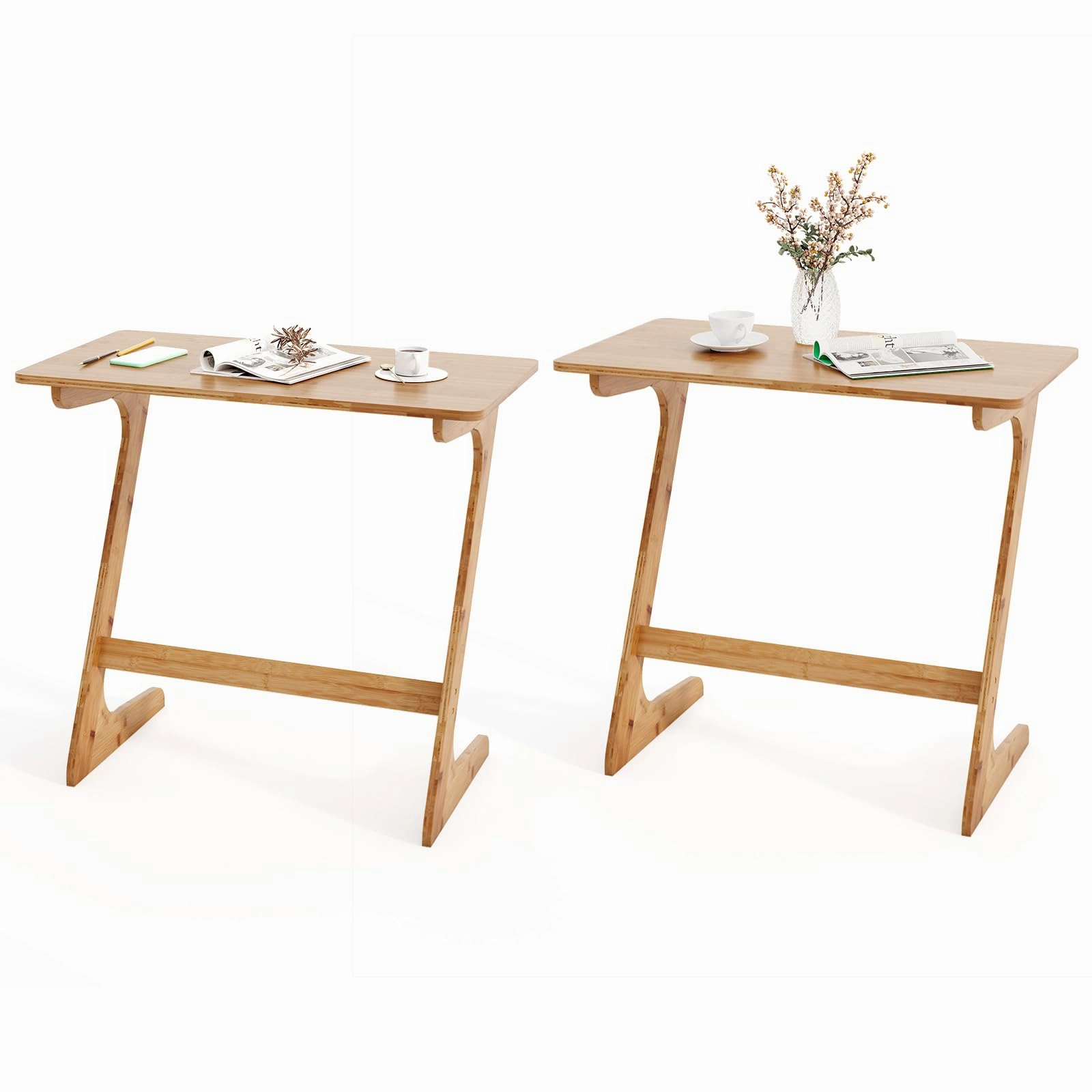 Giantex Bamboo TV Tray Table, Z Shaped Sofa Couch Side Table for Eating Snacks Coffee Laptop