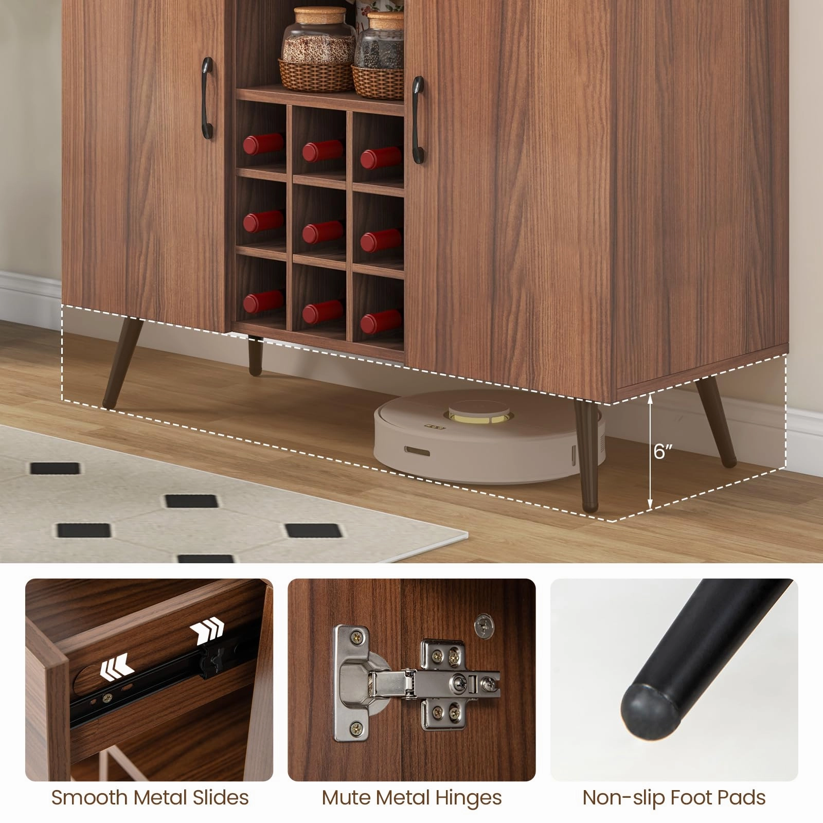 Giantex Bar Cabinet with Storage, Farmhouse Wood Buffet Sideboard, 9-Bottle Wine Rack, Drawer