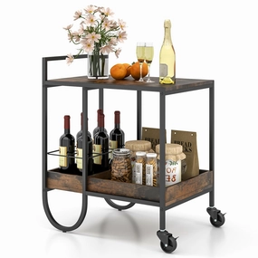 Giantex Bar Cart, 2-Tier Home Coffee Bar Serving Cart with Wine Rack for Wine Liquor Beverage Dinner Party kitchen towel, placemats