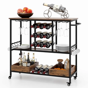 Giantex Bar Cart, 3 Tier Home Serving Cart on Wheels with Handle kitchen towel, placemats