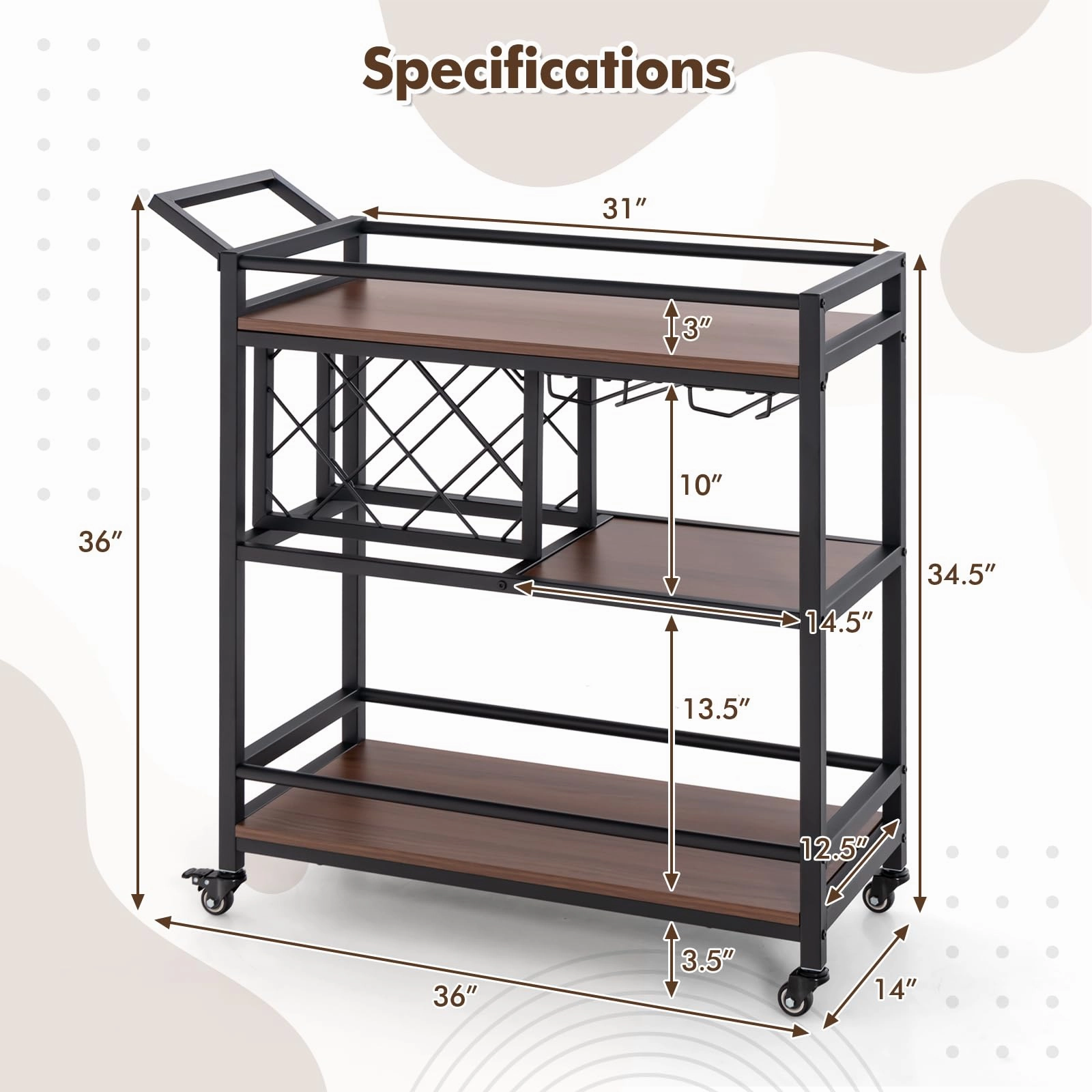 Giantex Bar Cart, 3 Tier Serving Cart for Home