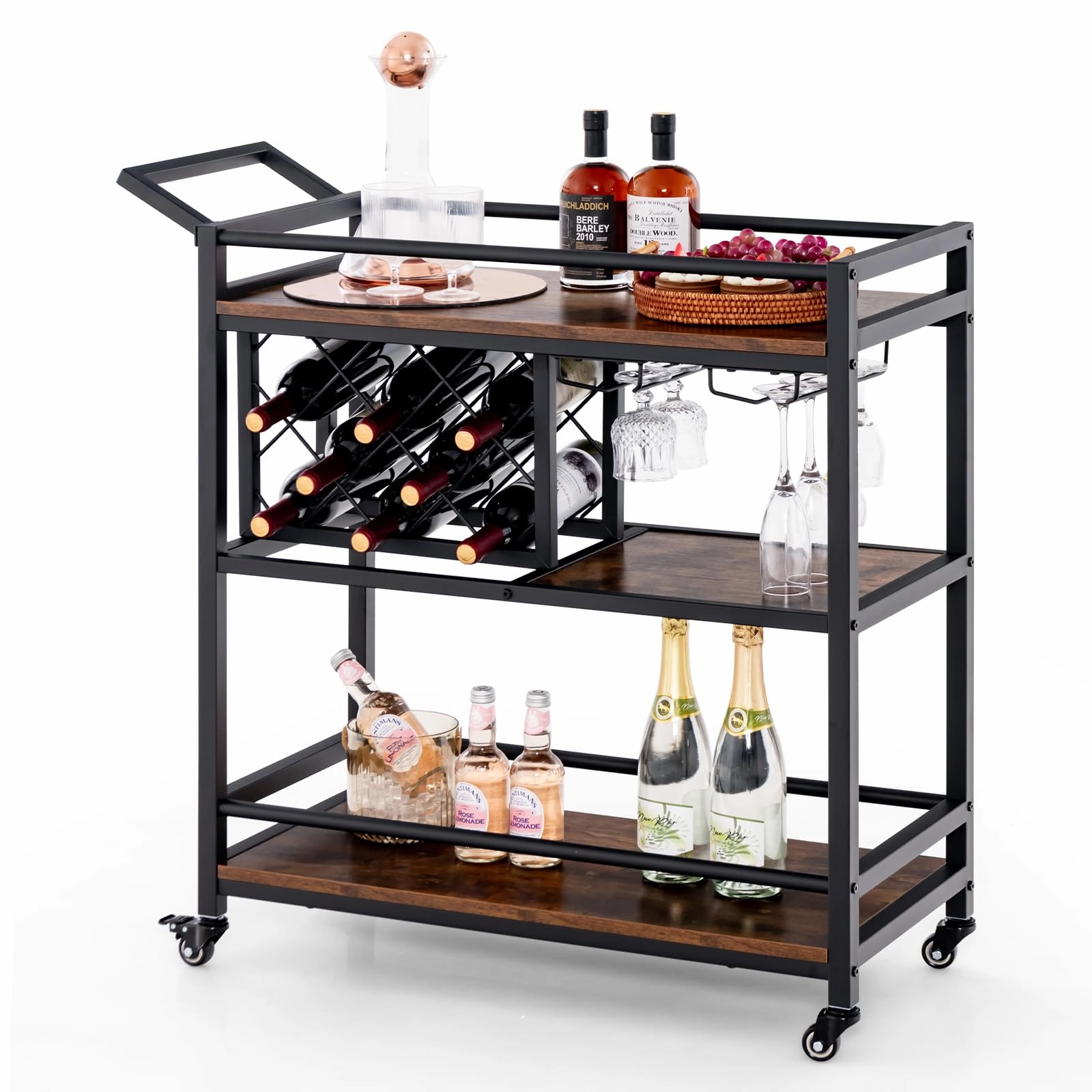 Giantex Bar Cart, 3 Tier Serving Cart for Home kitchen towel, placemats