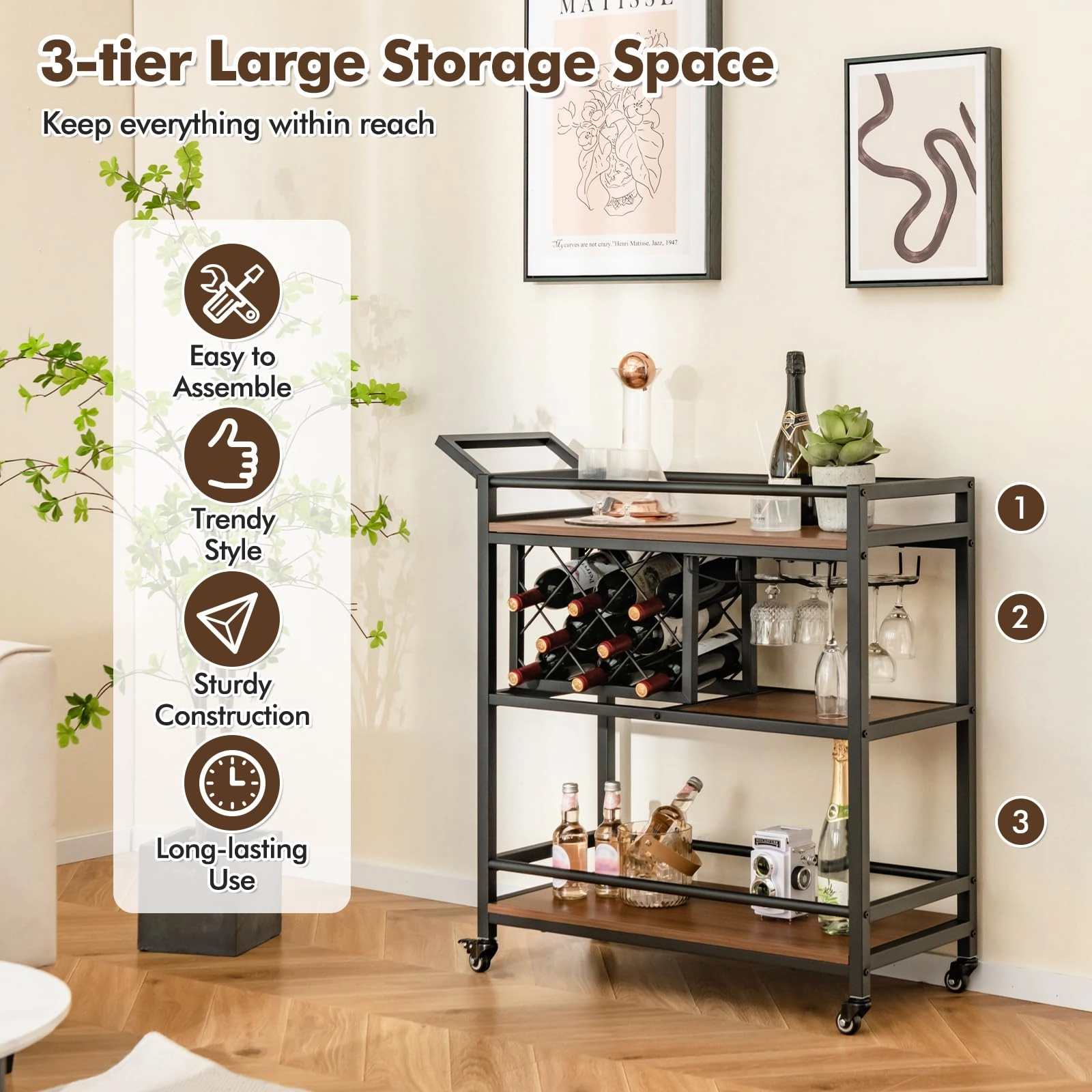Giantex Bar Cart, 3 Tier Serving Cart for Home