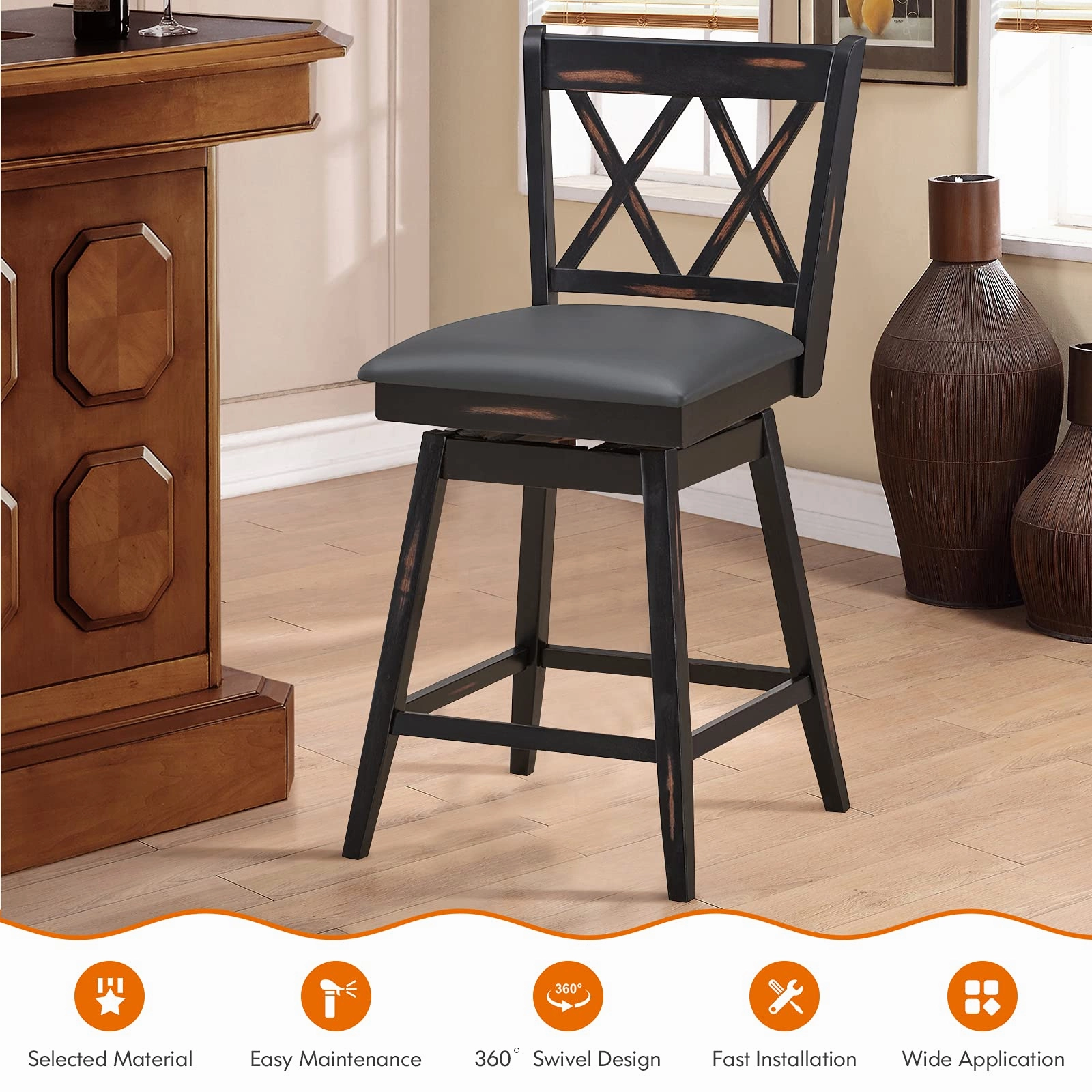 Giantex Bar Stool with Foot Rest Upholstered Cushion & Ergonomic Backrest