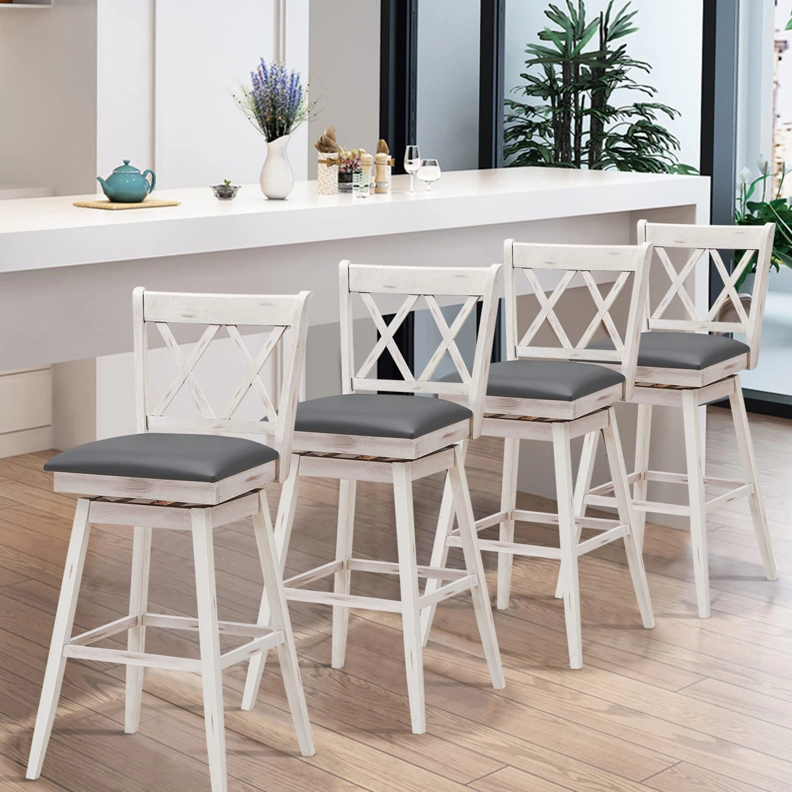 Giantex Bar Stool with Foot Rest Upholstered Cushion & Ergonomic Backrest