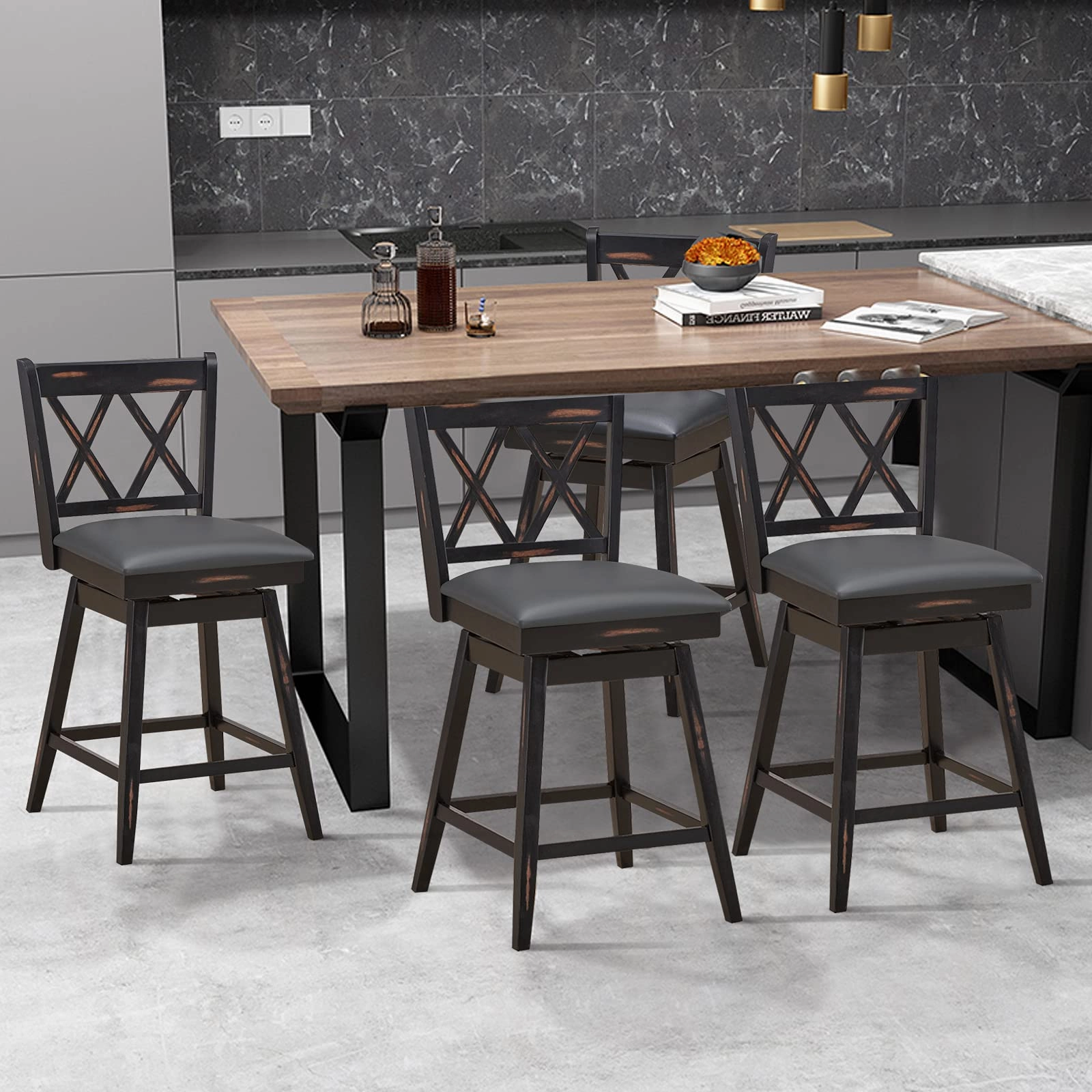 Giantex Bar Stool with Foot Rest Upholstered Cushion & Ergonomic Backrest