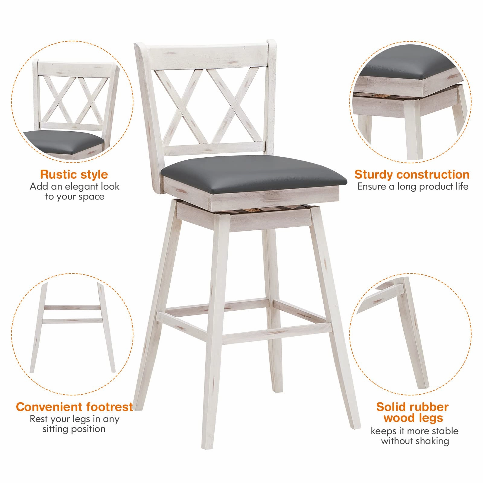 Giantex Bar Stool with Foot Rest Upholstered Cushion & Ergonomic Backrest