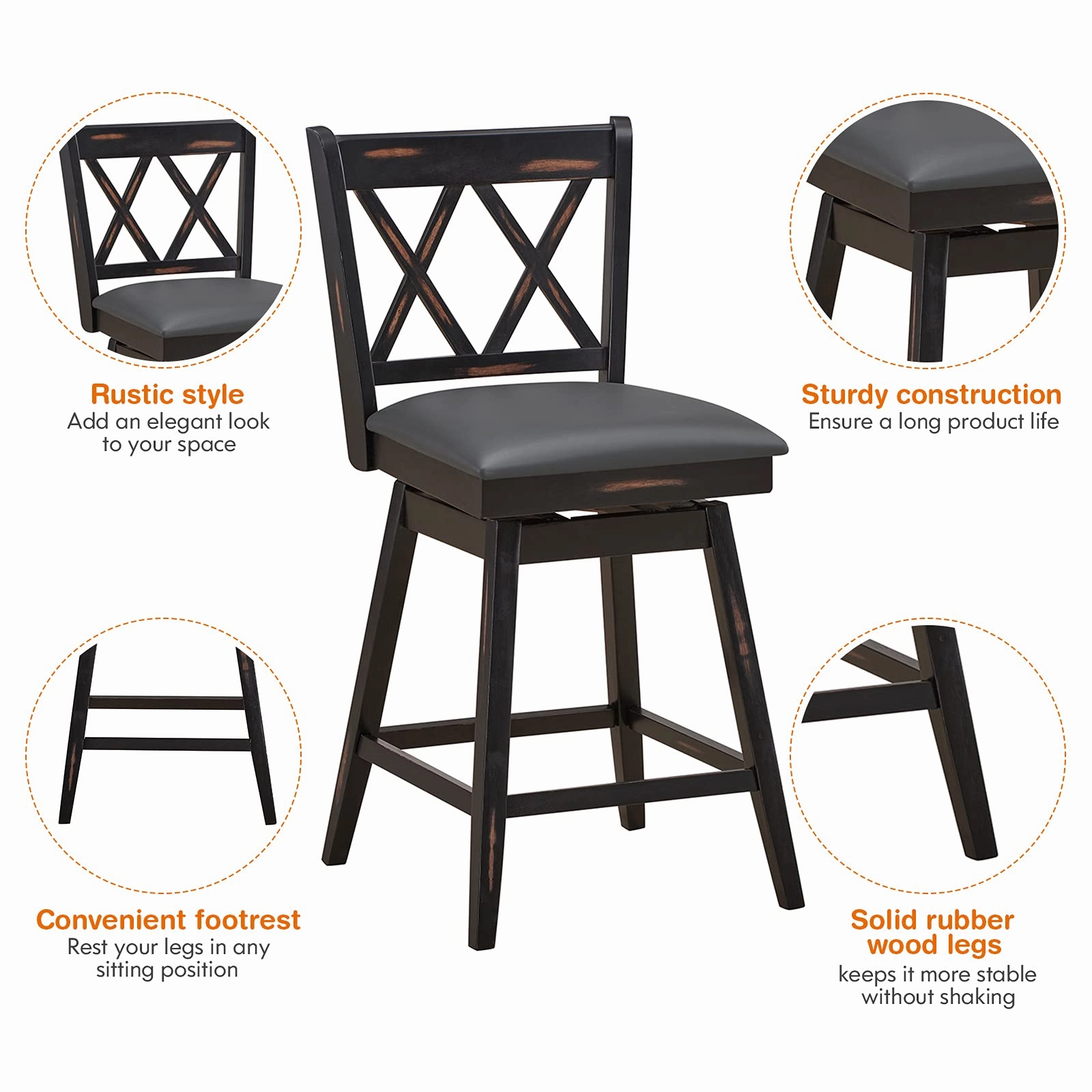 Giantex Bar Stool with Foot Rest Upholstered Cushion & Ergonomic Backrest