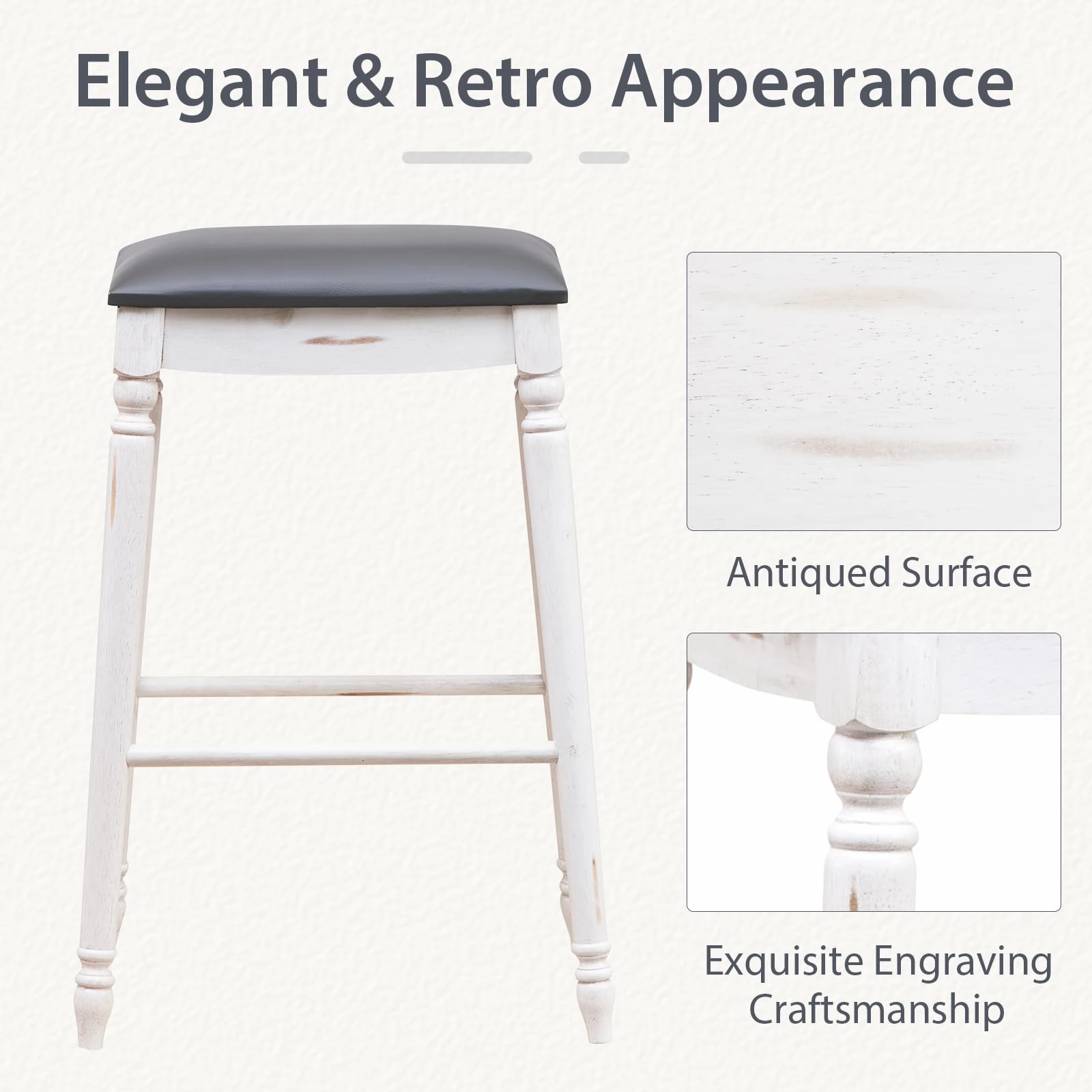 Giantex Bar Stools, 29"/24" Bar Height Saddle Stools w/Padded Seat, Rubber Wood Legs, Footrests & Antiqued Surface