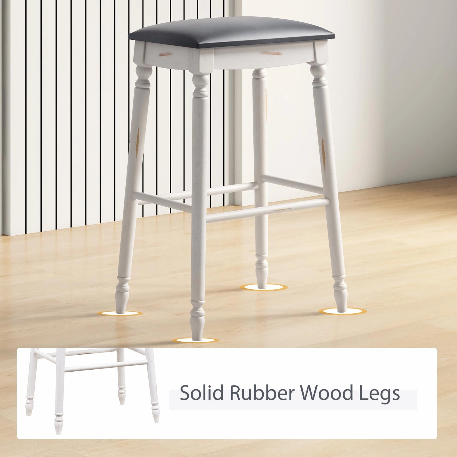 Giantex Bar Stools, 29"/24" Bar Height Saddle Stools w/Padded Seat, Rubber Wood Legs, Footrests & Antiqued Surface