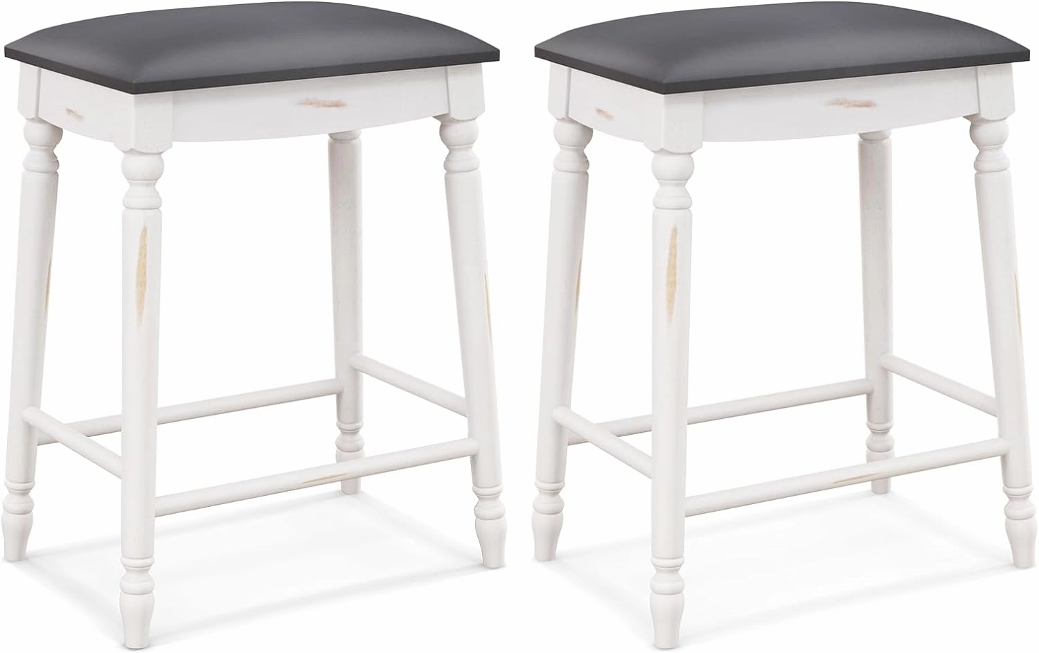 Giantex Bar Stools, 29"/24" Bar Height Saddle Stools w/Padded Seat, Rubber Wood Legs, Footrests & Antiqued Surface