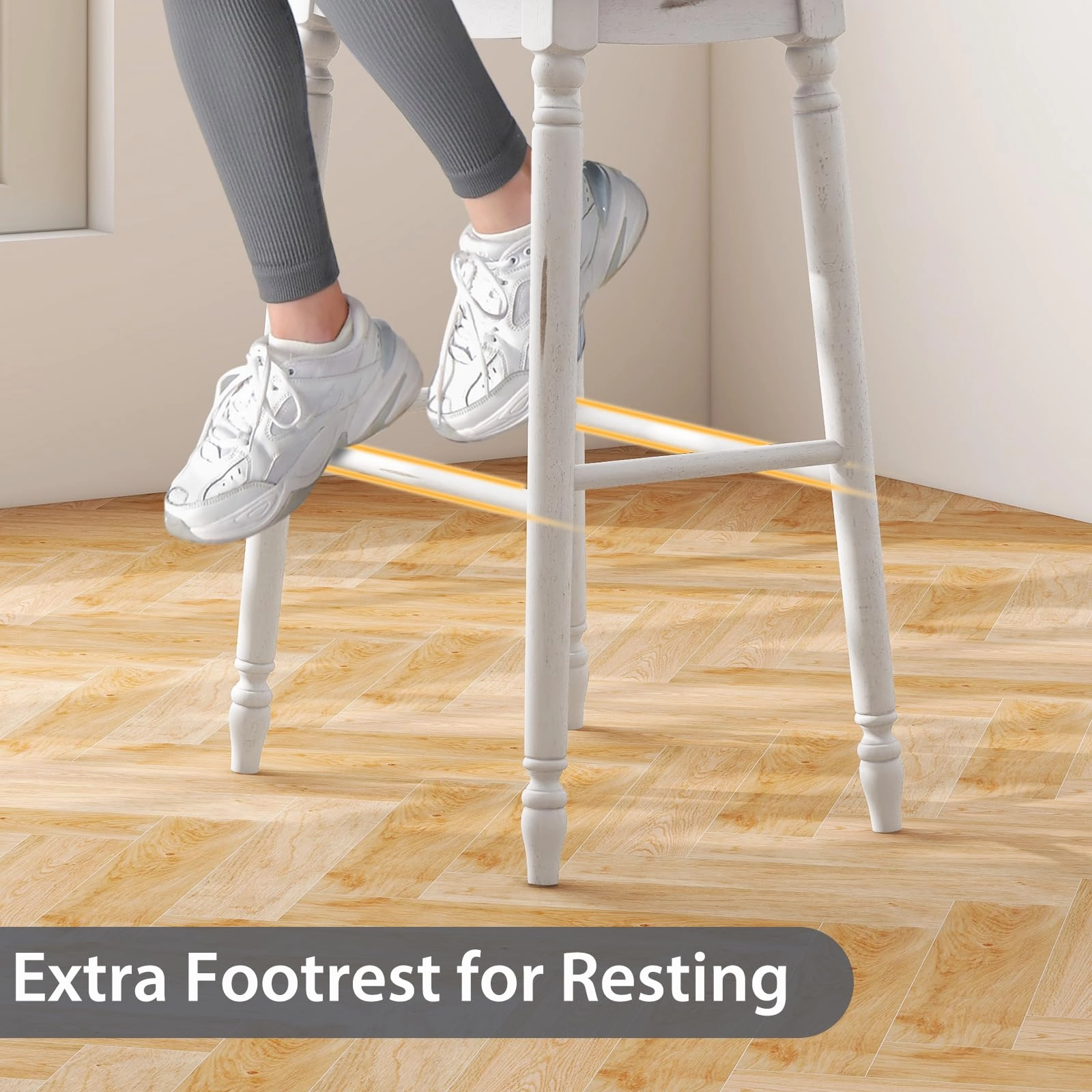 Giantex Bar Stools, 29"/24" Bar Height Saddle Stools w/Padded Seat, Rubber Wood Legs, Footrests & Antiqued Surface