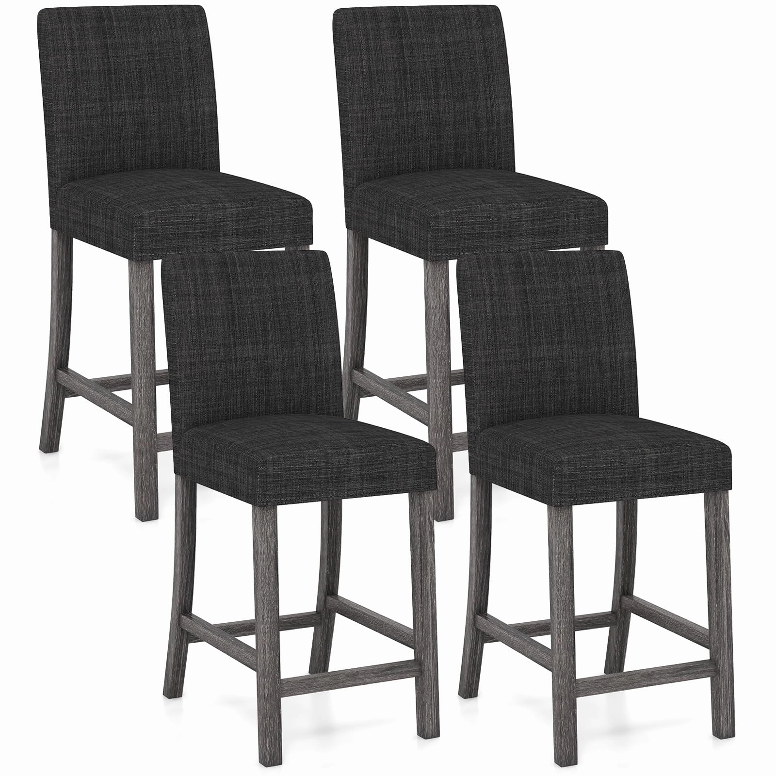 Giantex Bar Stools Counter Height, 24.5" Modern Fabric Bar Chairs with Back, Footrest & Solid Wood Legs