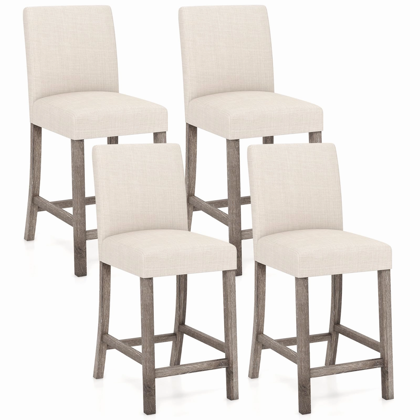 Giantex Bar Stools Counter Height, 24.5" Modern Fabric Bar Chairs with Back, Footrest & Solid Wood Legs kitchen towel, placemats