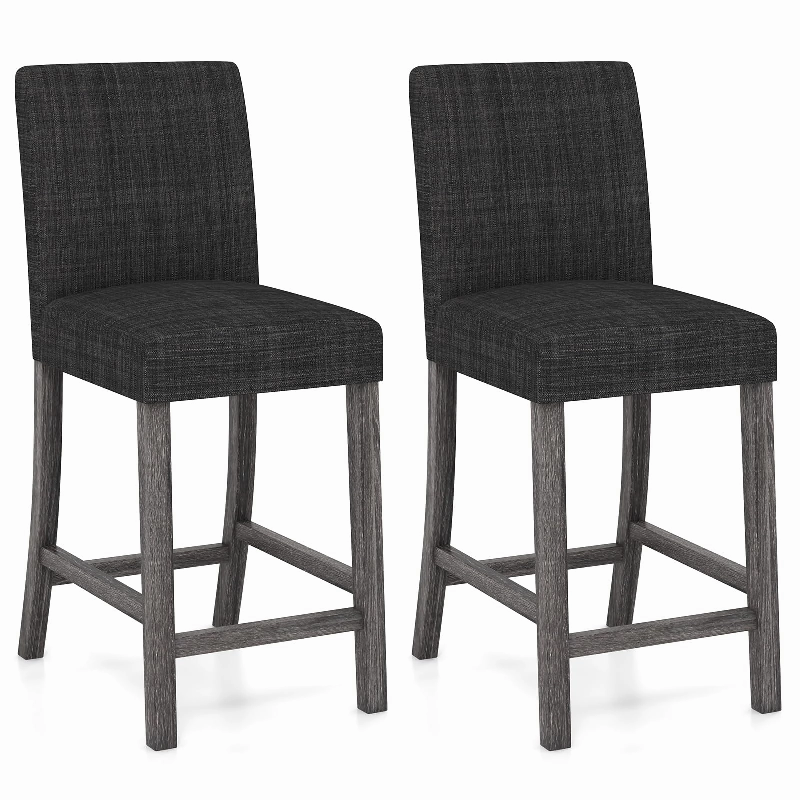 Giantex Bar Stools Counter Height, 24.5" Modern Fabric Bar Chairs with Back, Footrest & Solid Wood Legs
