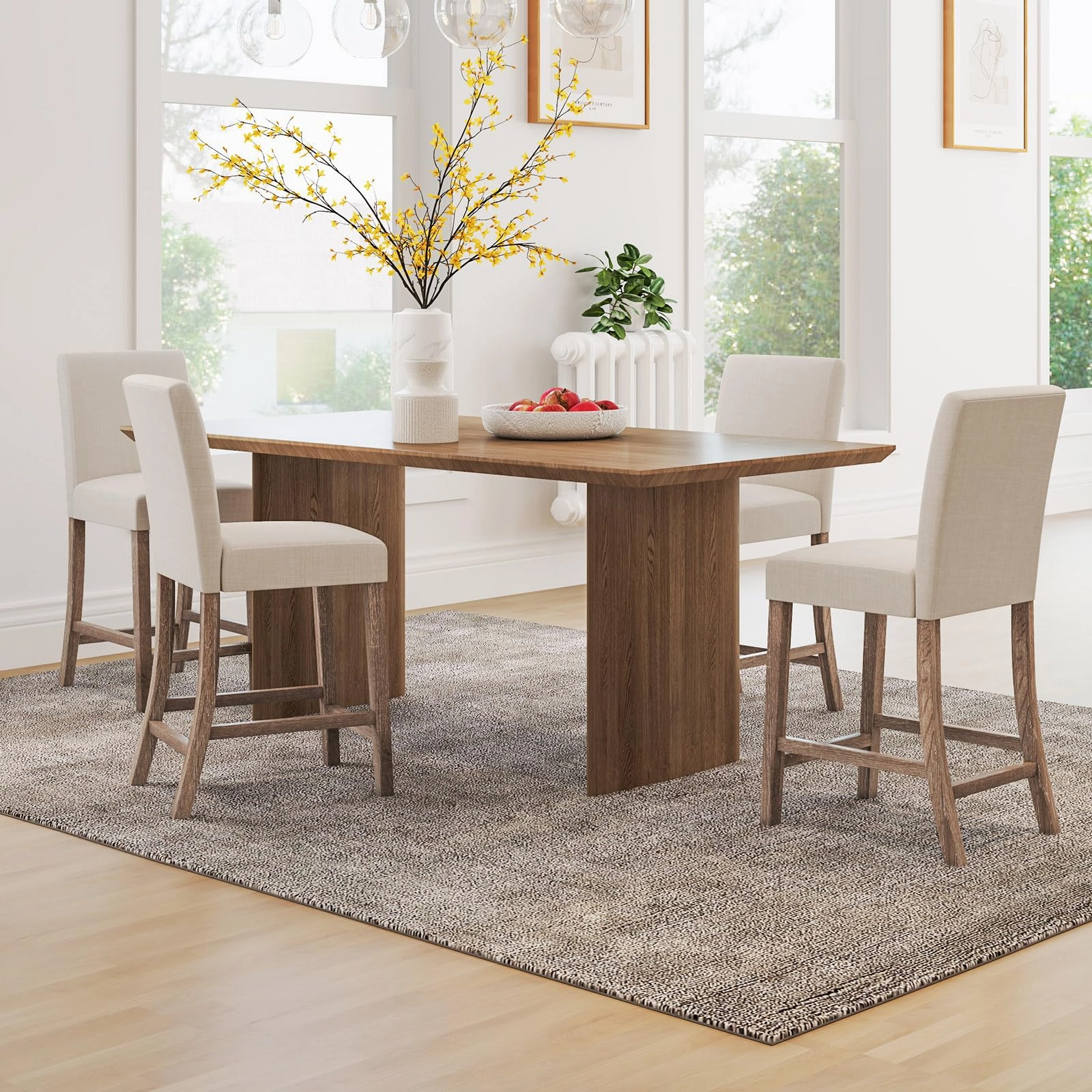 Giantex Bar Stools Counter Height, 24.5" Modern Fabric Bar Chairs with Back, Footrest & Solid Wood Legs