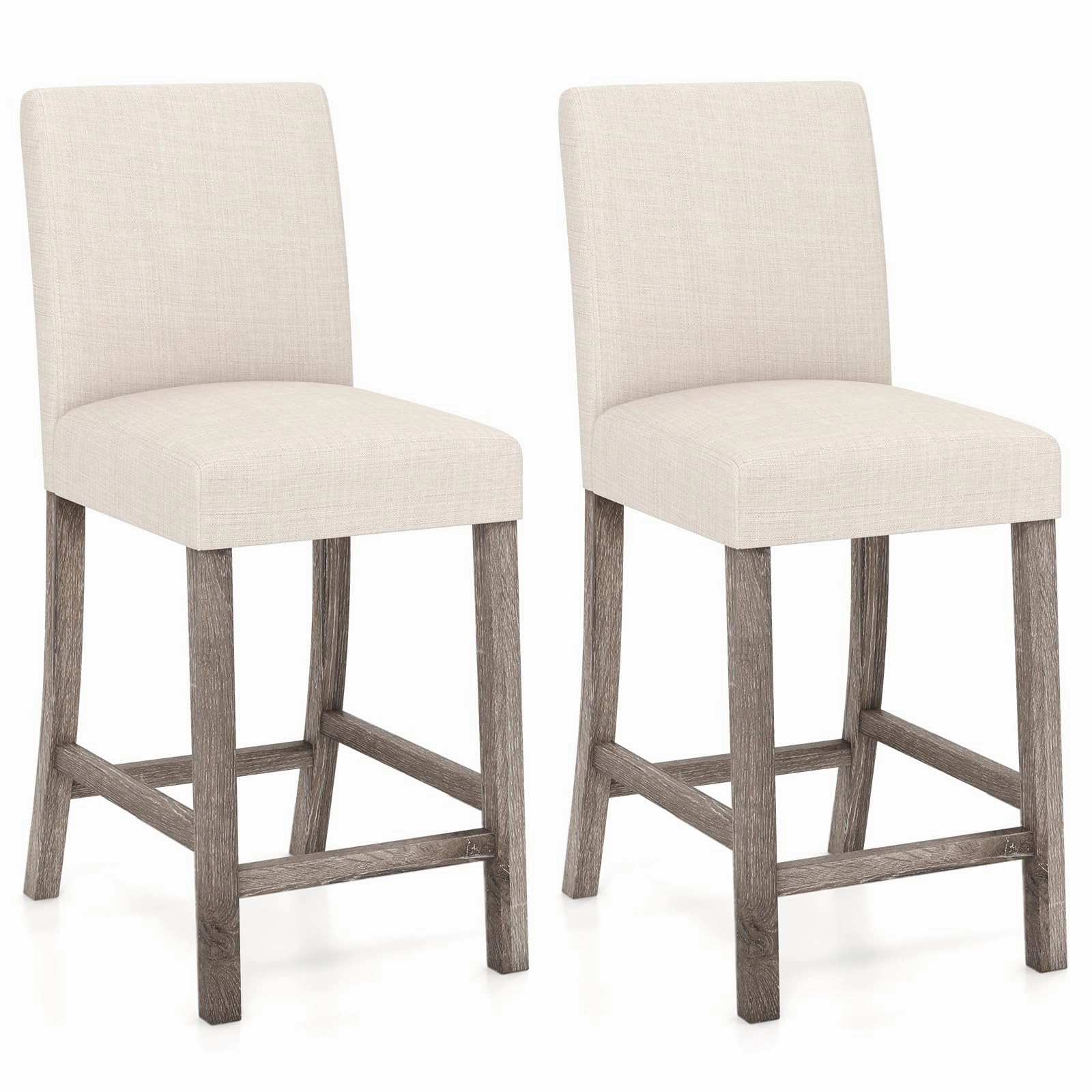 Giantex Bar Stools Counter Height, 24.5" Modern Fabric Bar Chairs with Back, Footrest & Solid Wood Legs