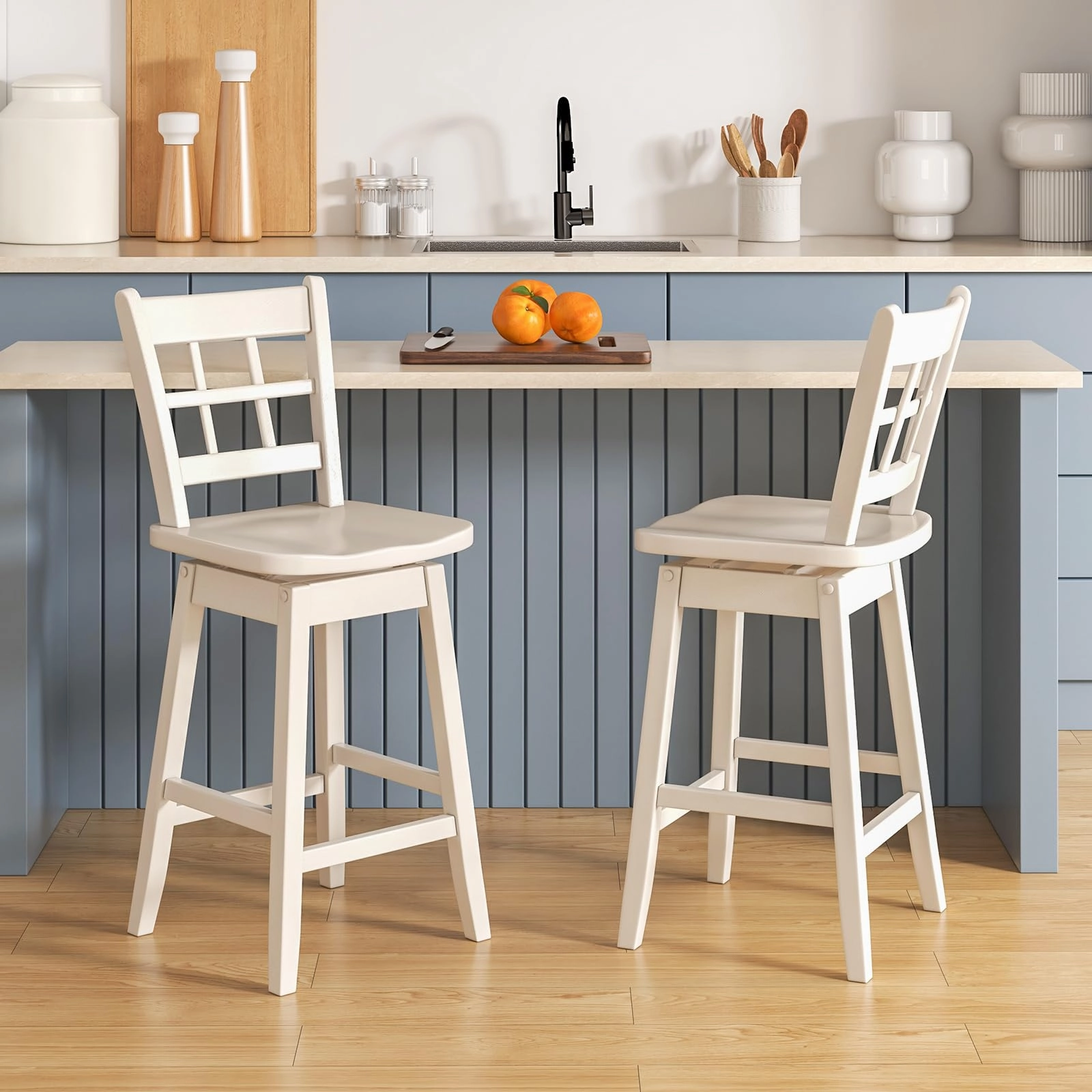 Giantex Bar Stools, Farmhouse Swivel Barstools with 6-Grid Hollow Back & Ergonomic Contoured Seat