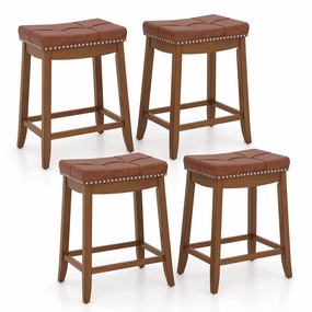Giantex Bar Stools Set, 25" Counter Height Bar Stools w/Saddle Seat, Footrest, Rivet, Button Tufted, Rubber Wood Frame kitchen towel, placemats