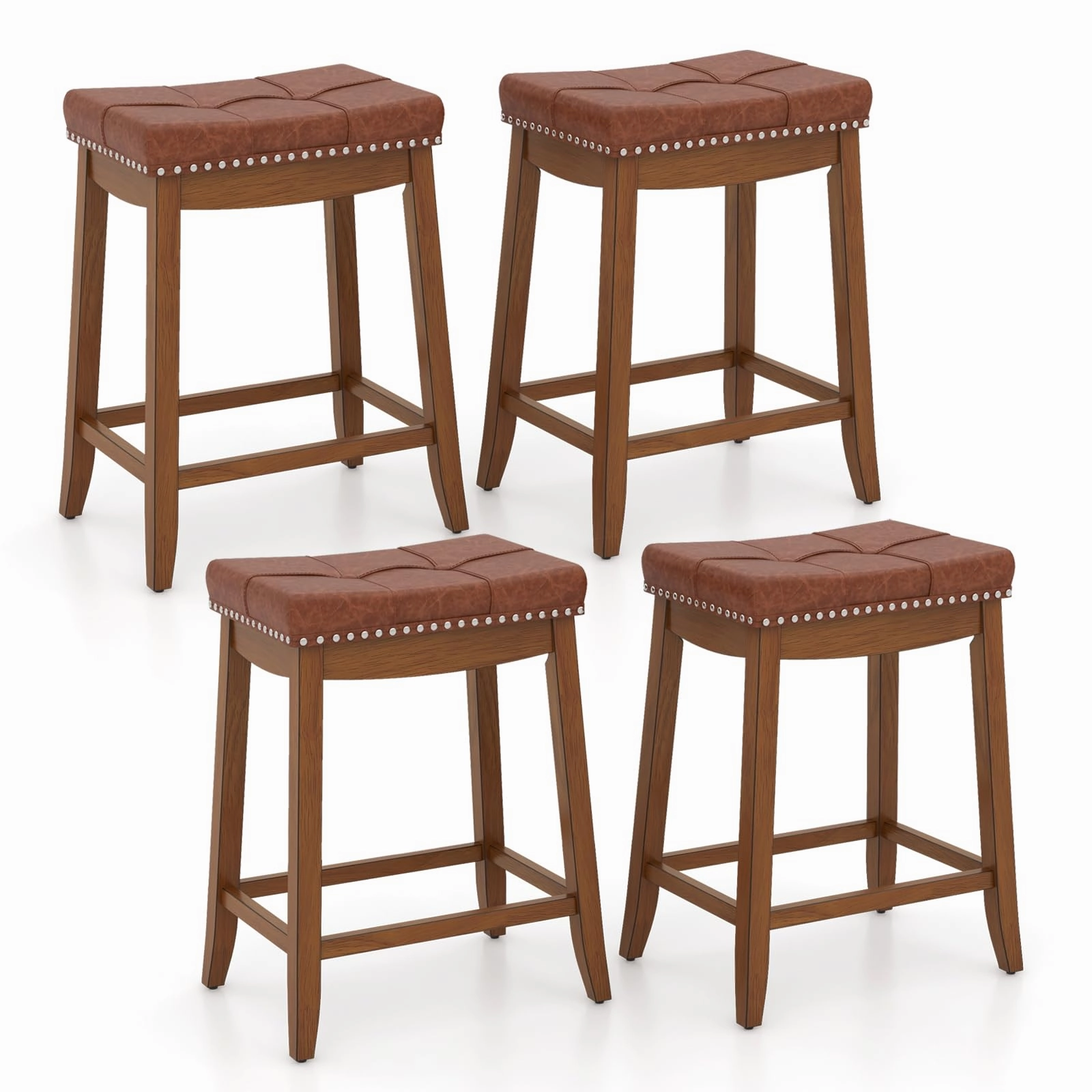 Giantex Bar Stools Set, 25" Counter Height Bar Stools w/Saddle Seat, Footrest, Rivet, Button Tufted, Rubber Wood Frame kitchen towel, placemats