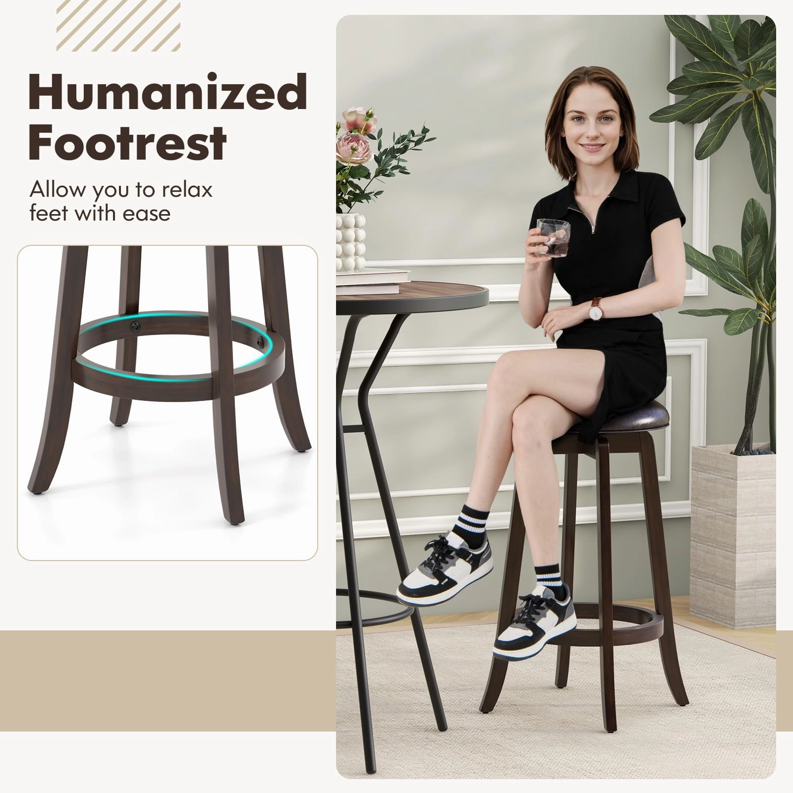 Giantex Bar Stools Set 29"/ 24"  Bar Height Bar Stools w/ 360 Swivel Round Seat & Footrest