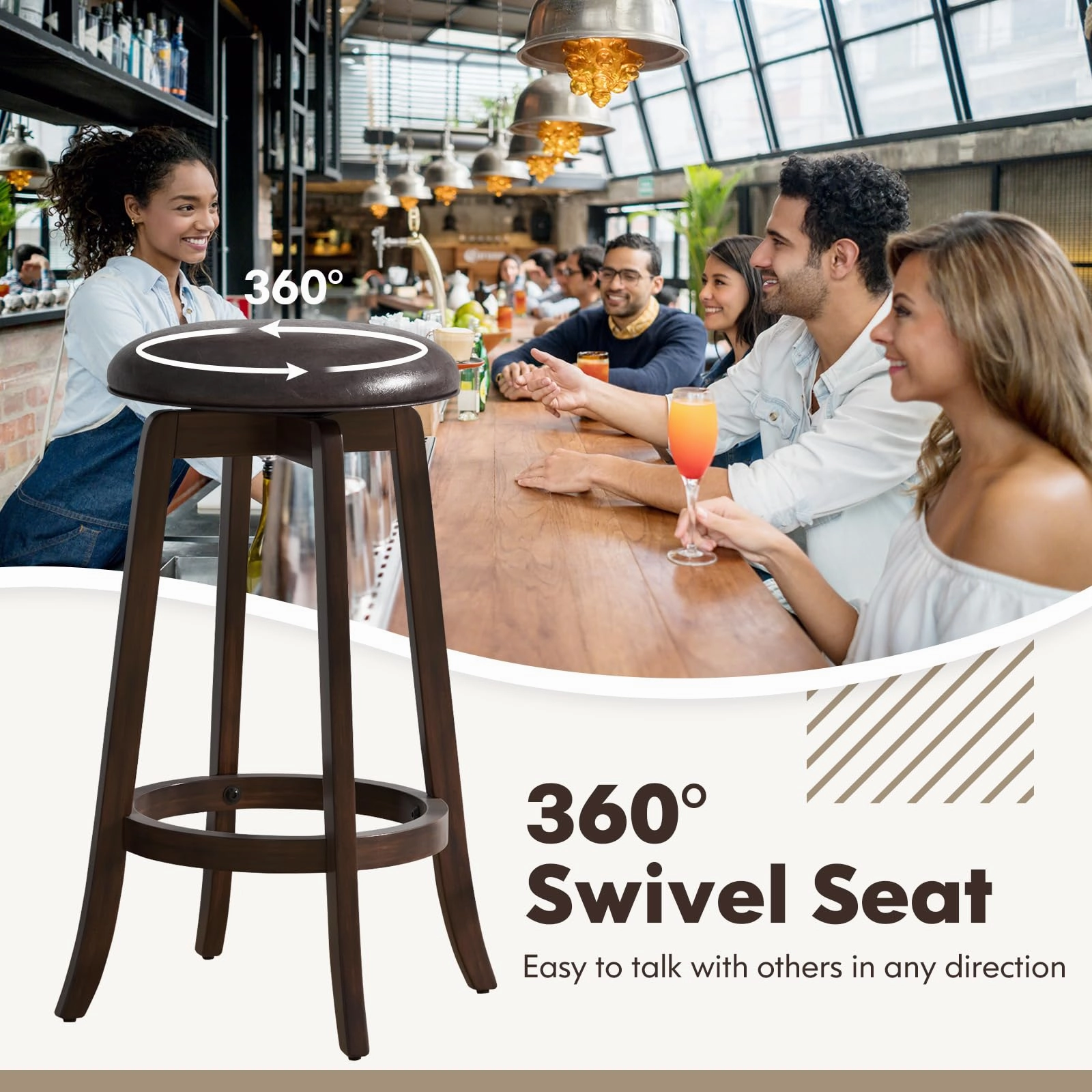 Giantex Bar Stools Set 29"/ 24"  Bar Height Bar Stools w/ 360 Swivel Round Seat & Footrest