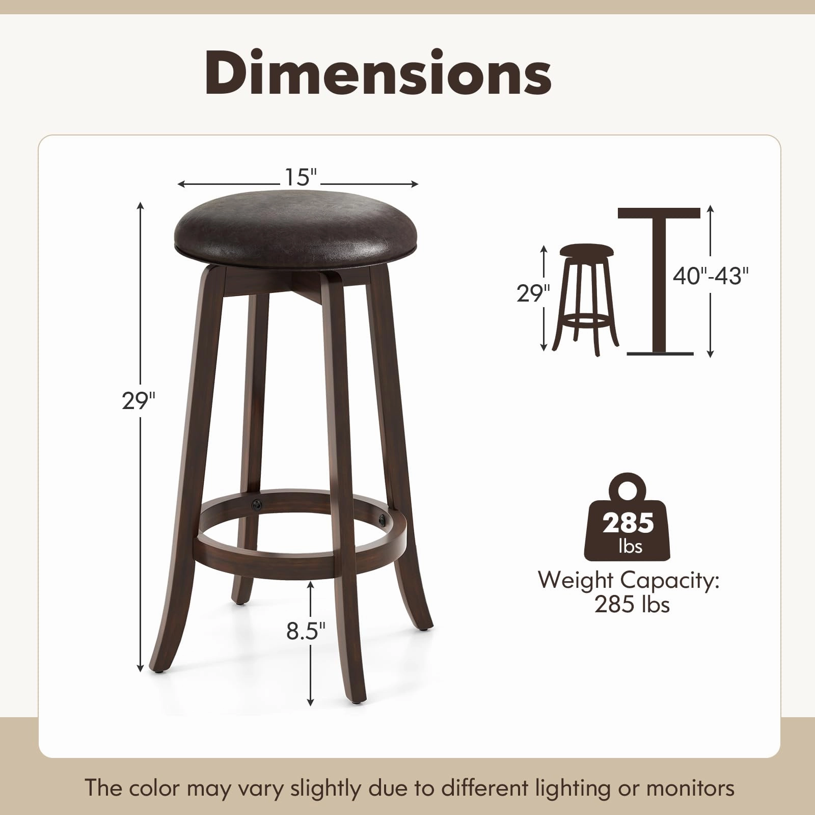 Giantex Bar Stools Set 29"/ 24"  Bar Height Bar Stools w/ 360 Swivel Round Seat & Footrest