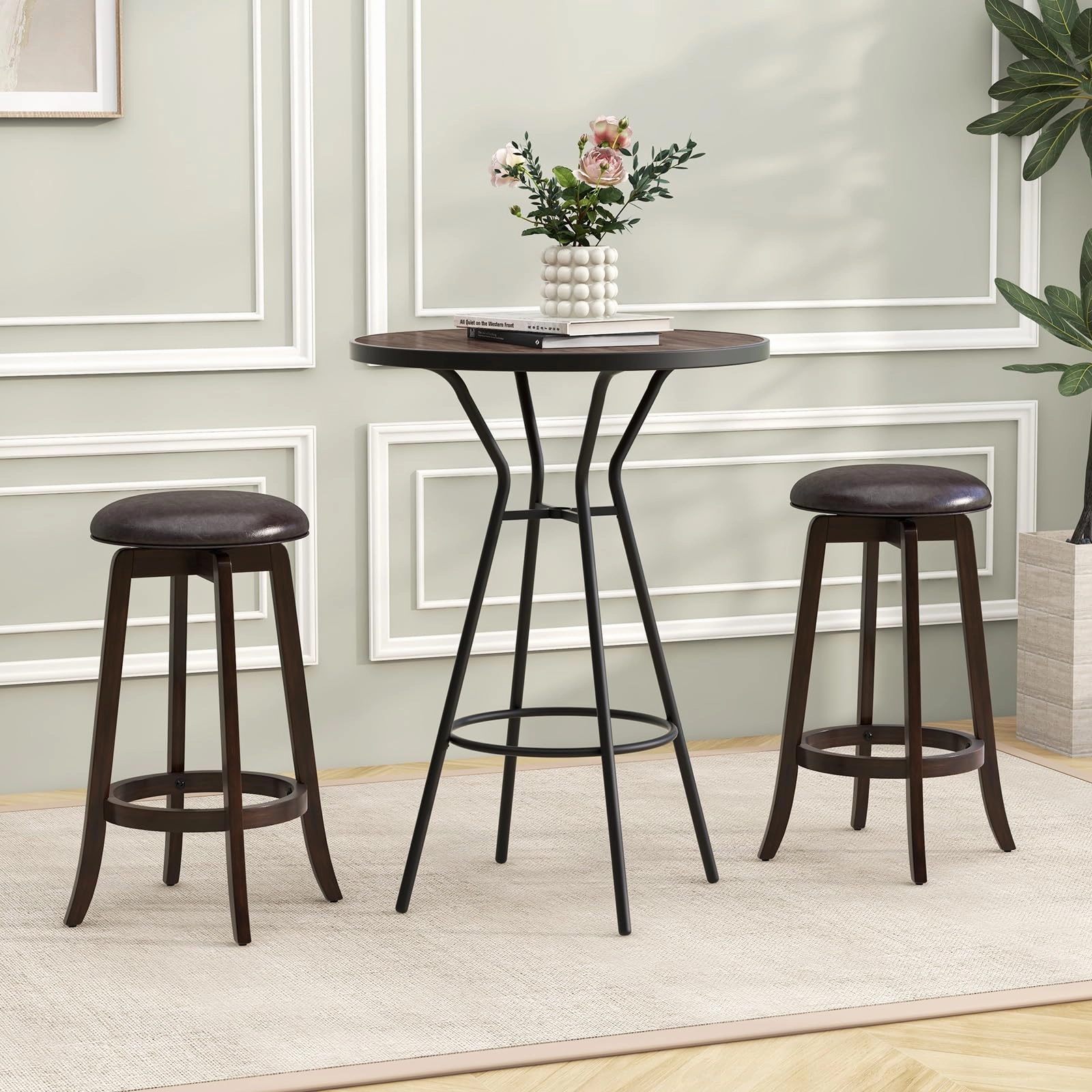Giantex Bar Stools Set 29"/ 24"  Bar Height Bar Stools w/ 360 Swivel Round Seat & Footrest