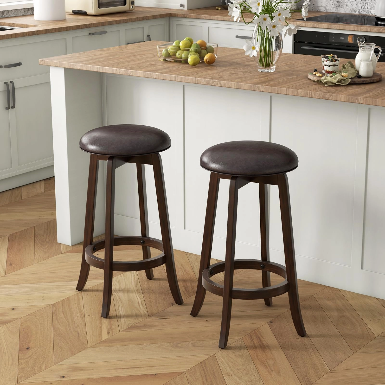 Giantex Bar Stools Set 29"/ 24"  Bar Height Bar Stools w/ 360 Swivel Round Seat & Footrest
