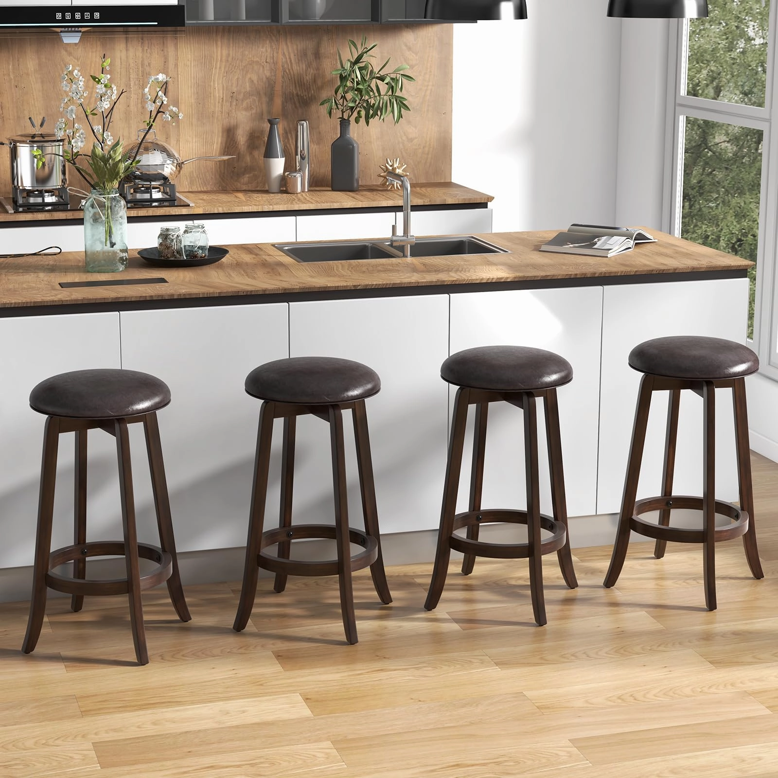 Giantex Bar Stools Set 29"/ 24"  Bar Height Bar Stools w/ 360 Swivel Round Seat & Footrest
