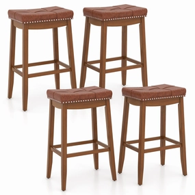 Giantex Bar Stools Set, 29" Counter Height Bar Stools w/Saddle Seat, Footrest, Rivet, Button Tufted, Rubber Wood Frame kitchen towel, placemats