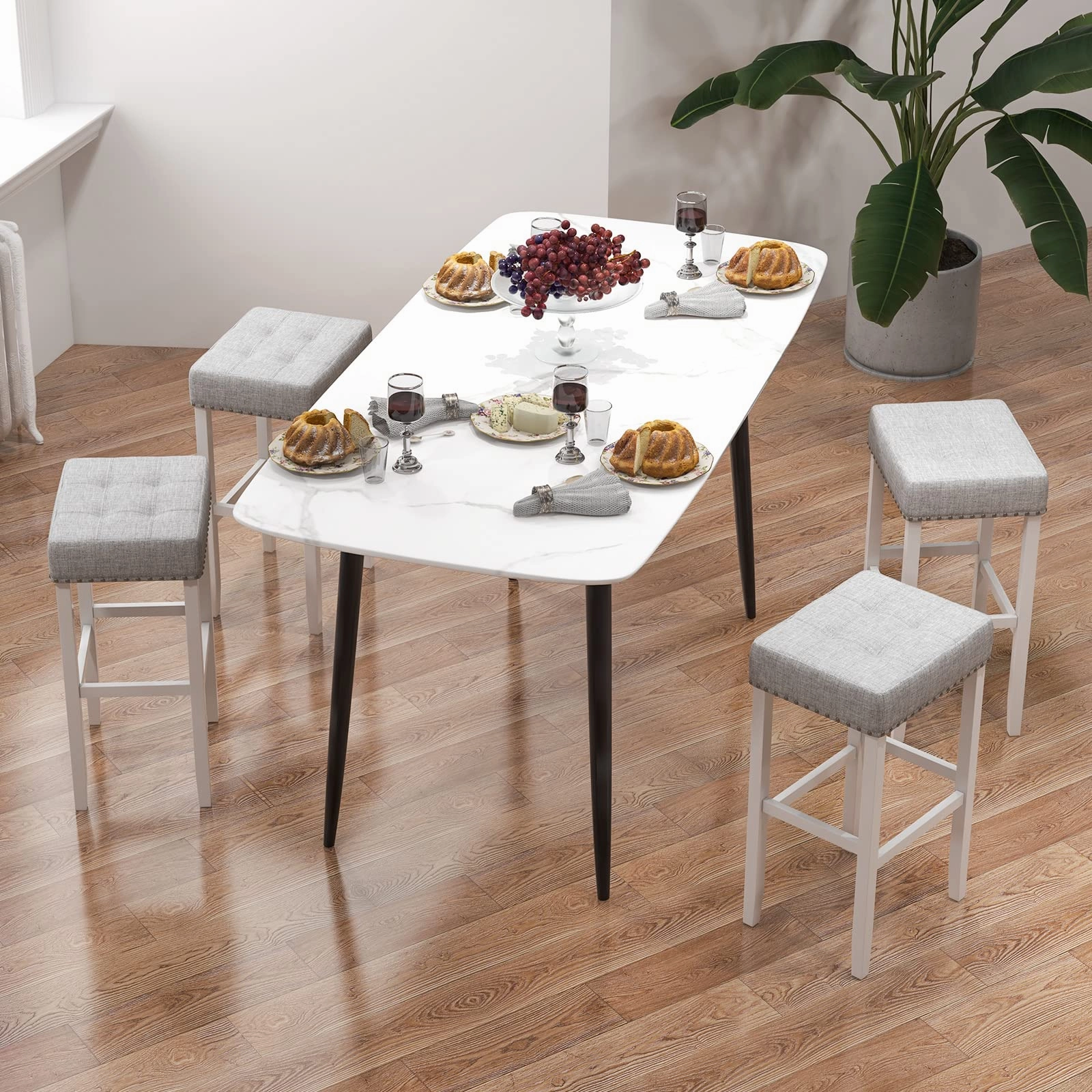 Giantex Bar Stools Set of 2-29" Bar Height Backless Barstools with Nailhead Linen Foam Seat