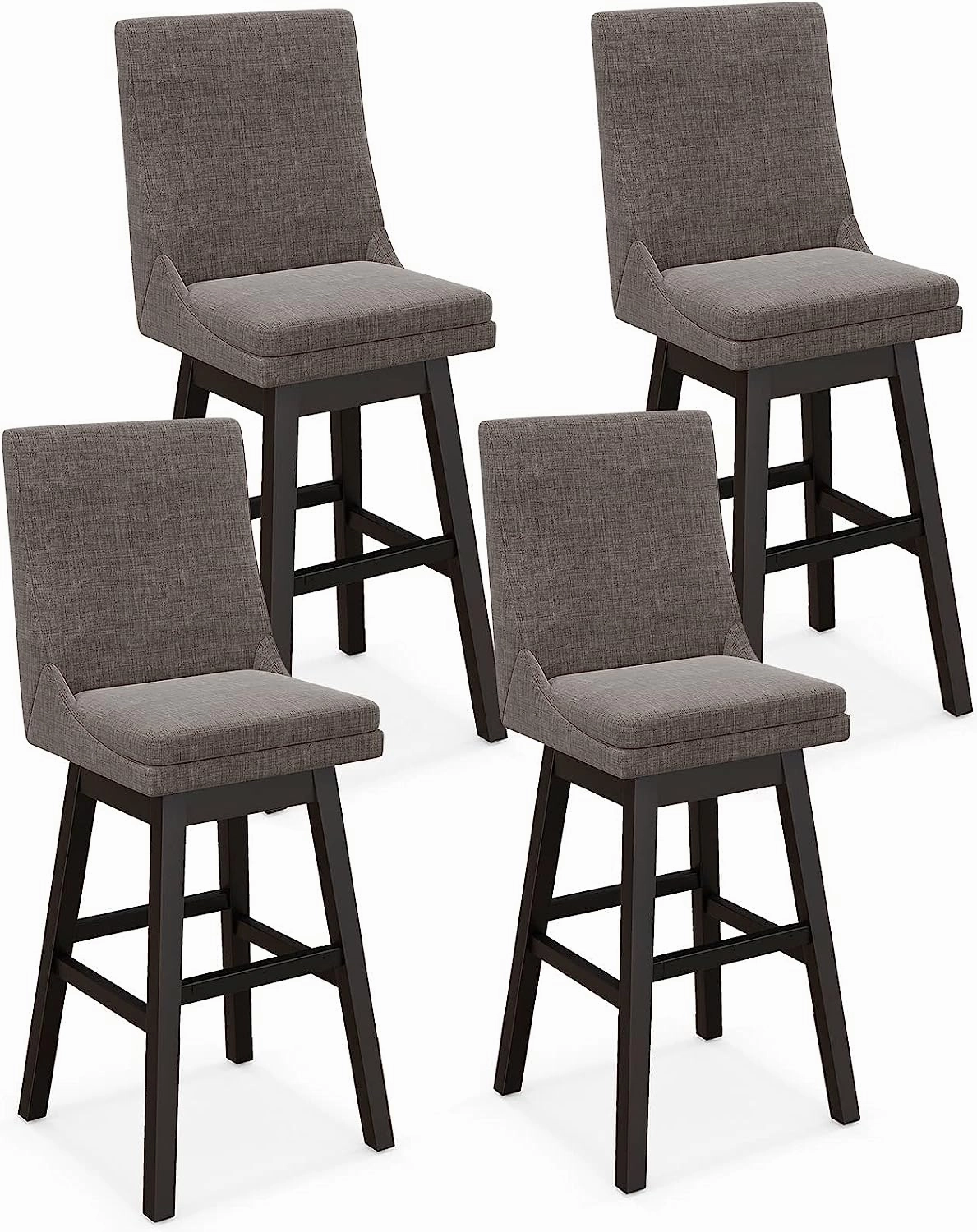 Giantex Bar Stools Set of 2, 30.5" Bar Height 360-degree Swivel Barstools with Rubber Wood Legs, Gray