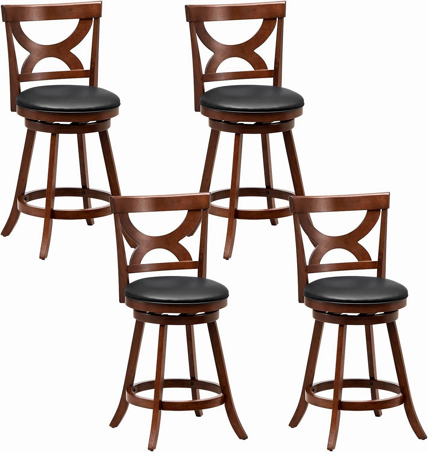 Giantex Bar Stools Set of 2, 30.5" Counter Height Bar Dining Chairs with Back & Footrest, Rubber Wood Frame