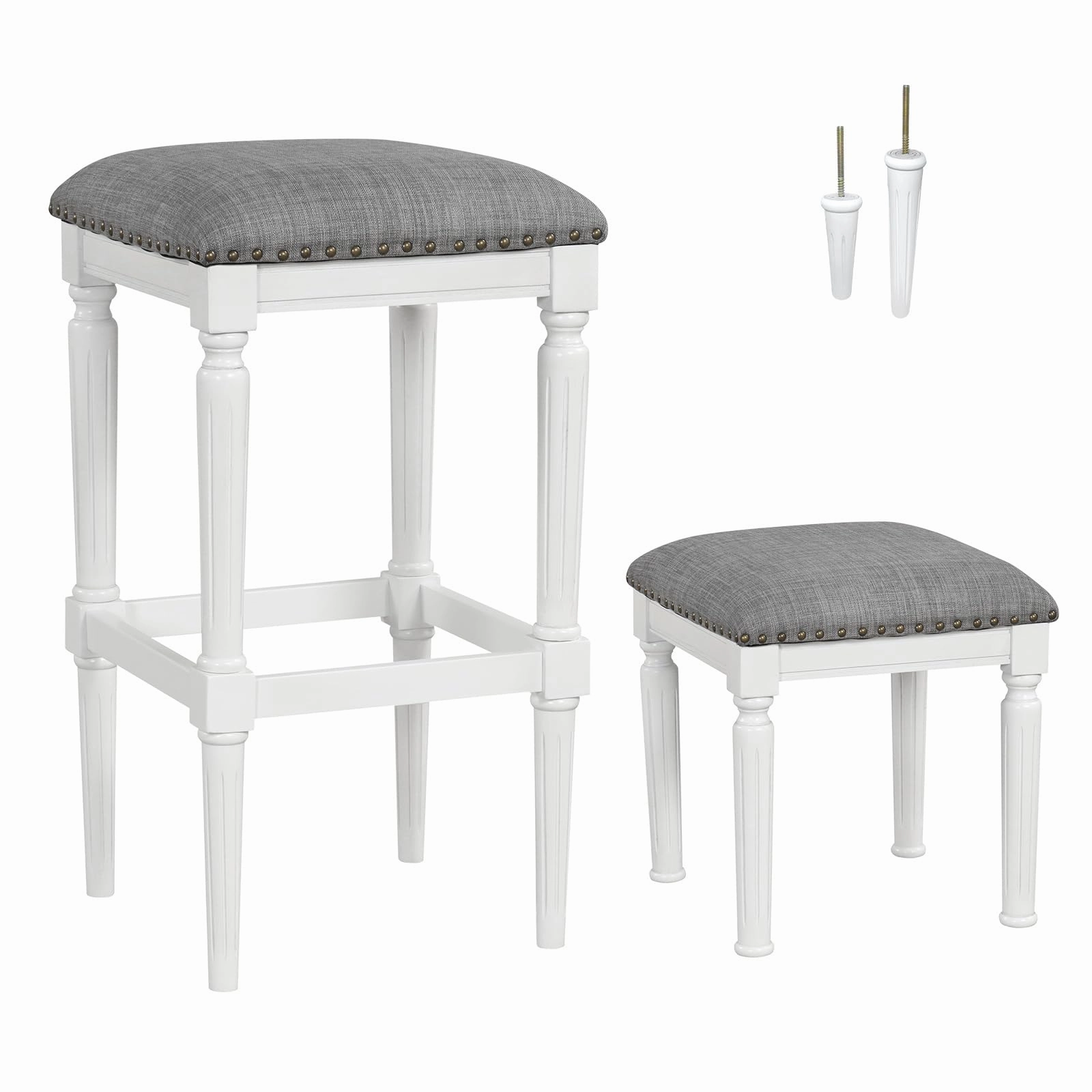 Giantex Bar Stools Set of 2, 3-Height Adjustable 19"/27"/31" Wood Barstools with Padded Seat kitchen towel, placemats