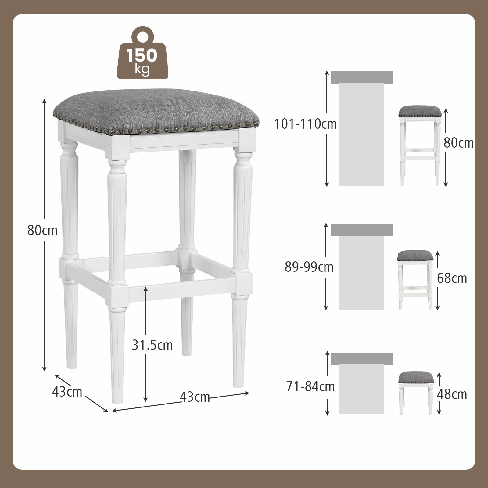 Giantex Bar Stools Set of 2, 3-Height Adjustable 19"/27"/31" Wood Barstools with Padded Seat