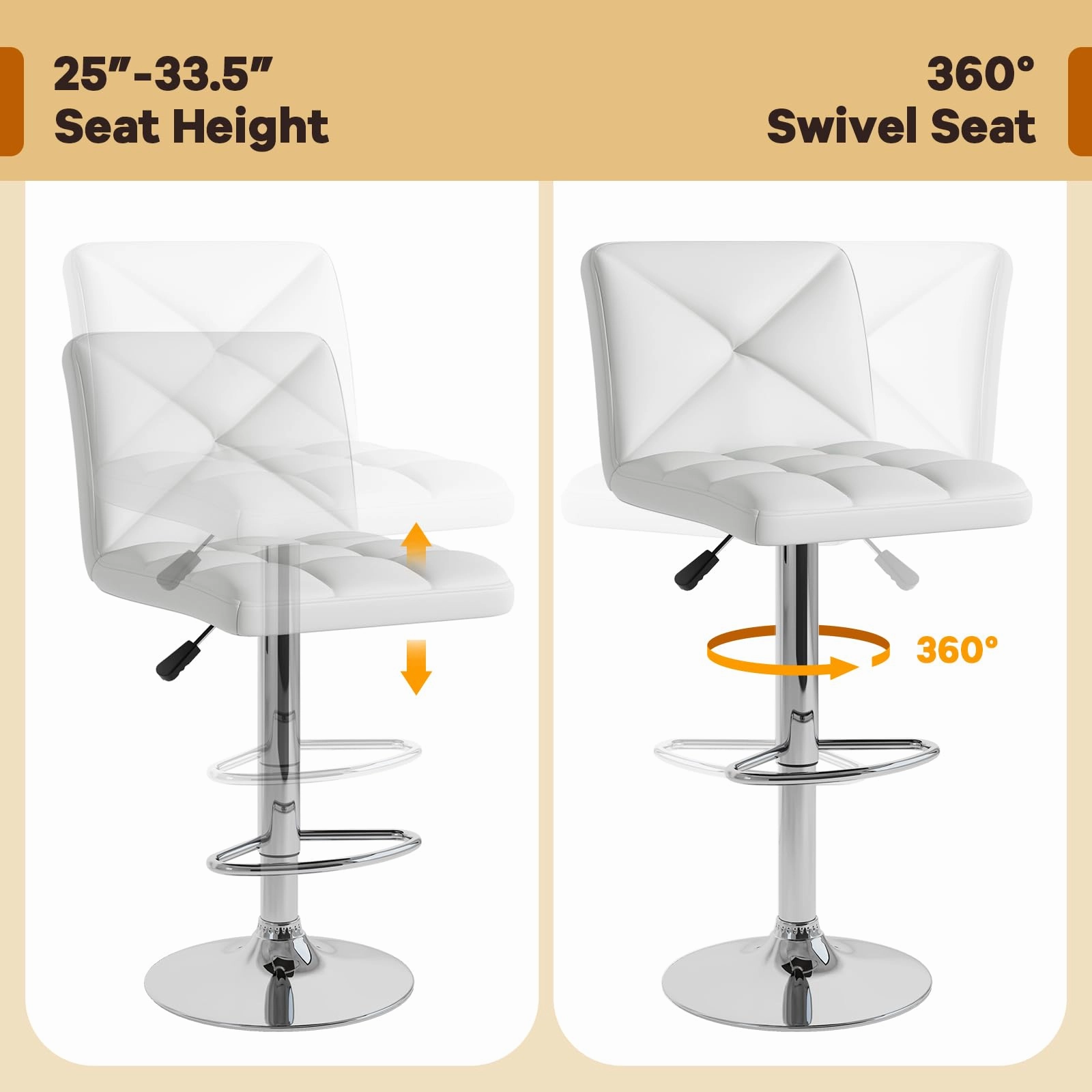 Giantex Bar Stools Set of 2/4, Modern PU Leather Swivel Counter Height Bar Stools with Back