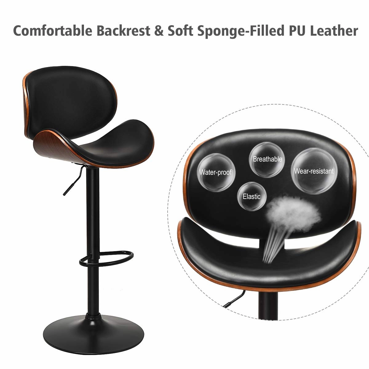 Giantex Bar Stools Set of 2, Adjustable Swivel Barstools with Back