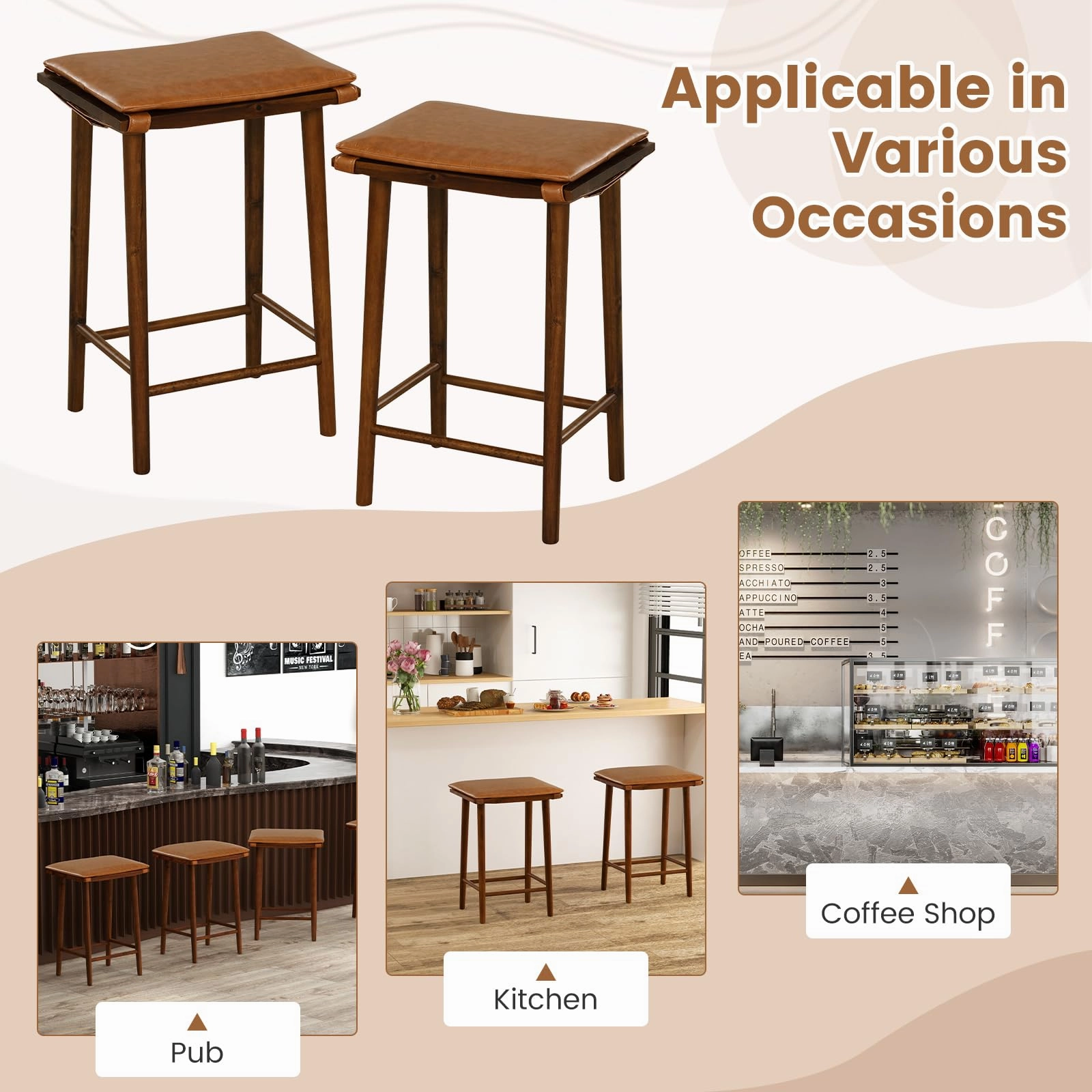 Giantex Bar Stools Set of 4, Wooden Backless Barstools for Kitchen Island