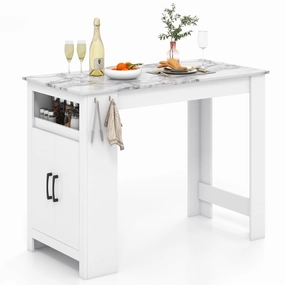 Giantex Bar Table, 47 Counter Height Dining Table with 7 Hanging Hooks, Compartment, Cabinet & Adjustable Shelf kitchen towel, placemats