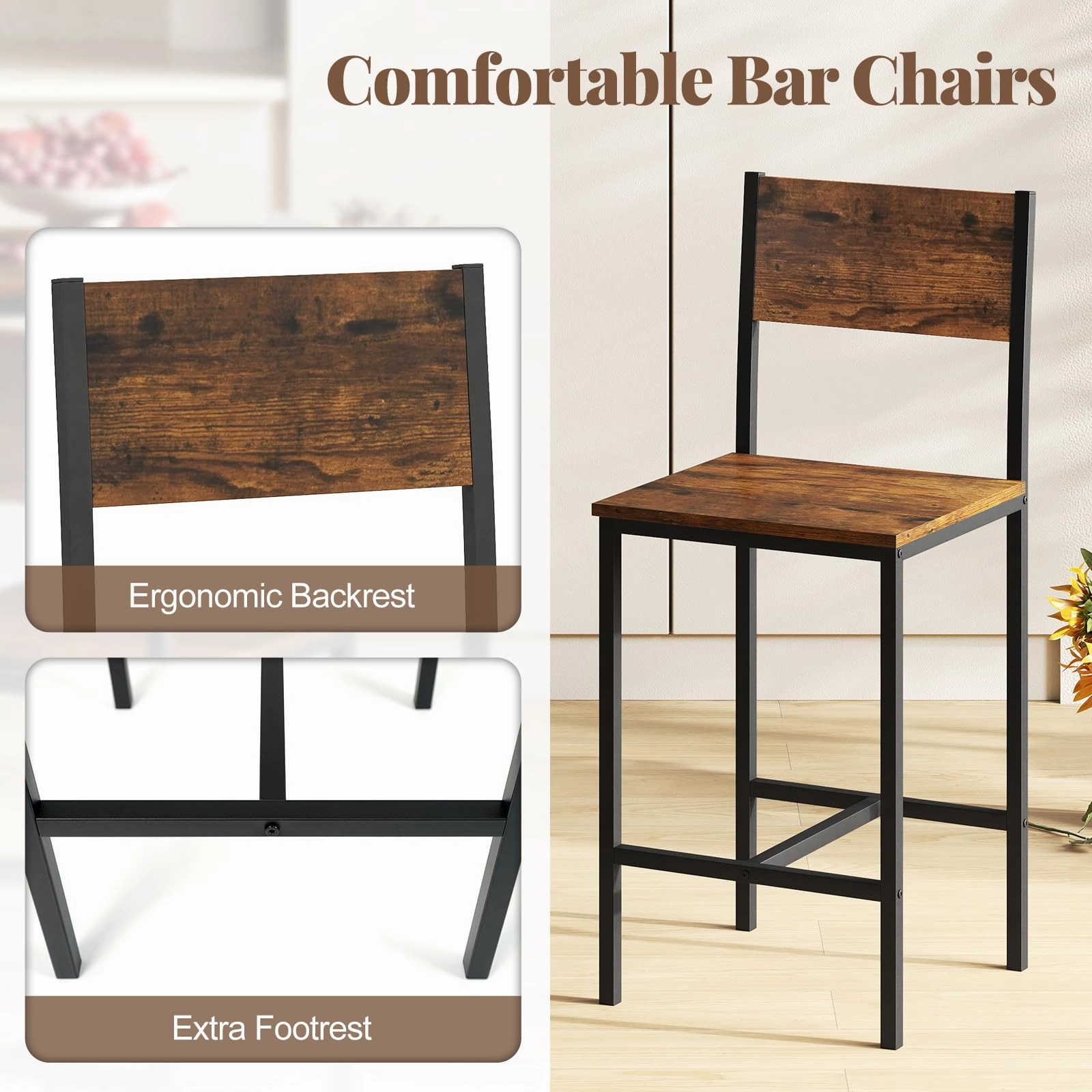 Giantex Bar Table and Chair Set with 2 Counter Height Bar Stools