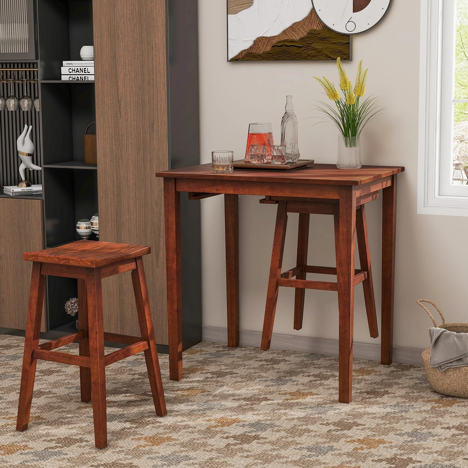 Giantex Bar Table and Chairs Set - 3-Piece Counter Height Dining Table Set with Hangable Bar Stools