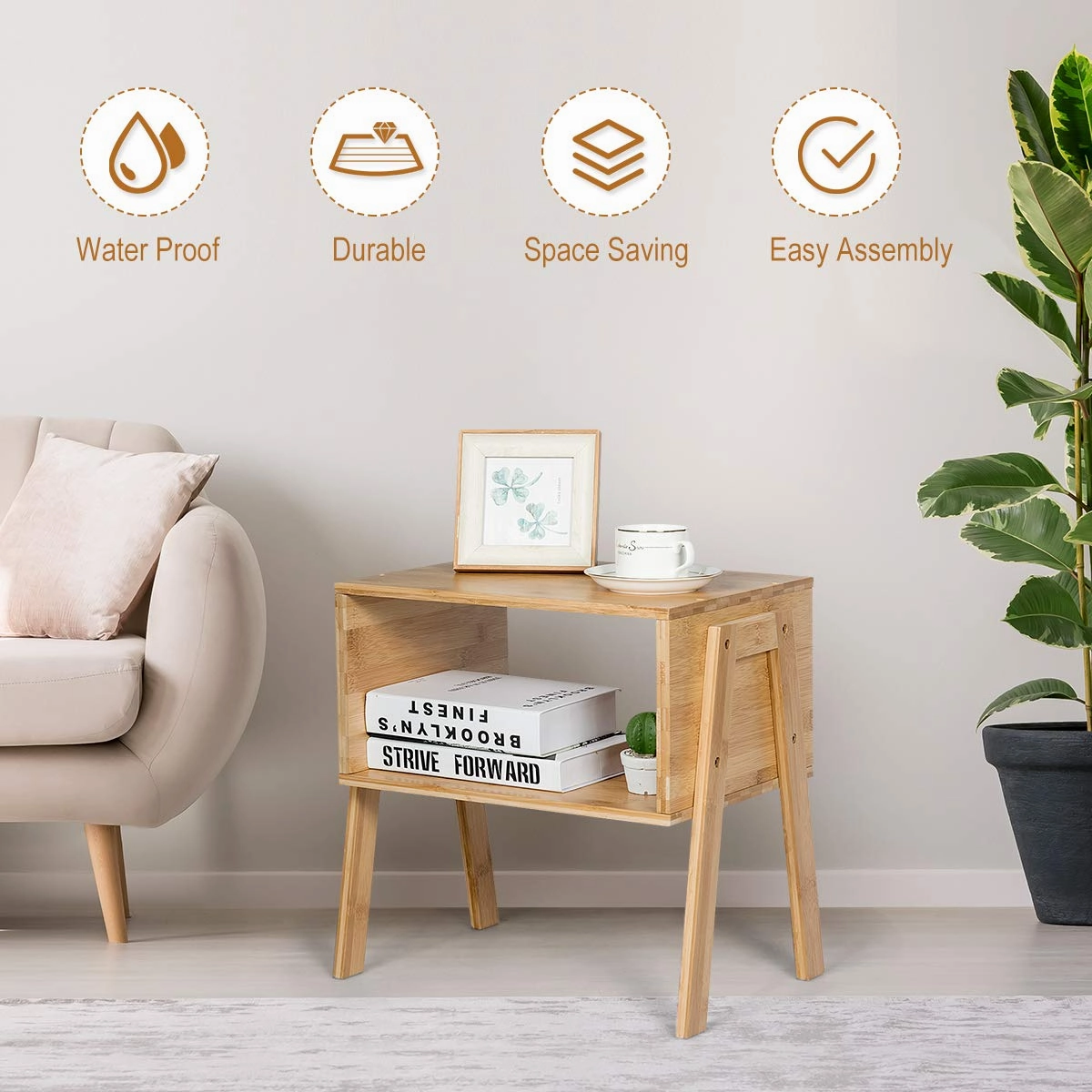 Giantex Bedroom Stackable End Table (Natural)