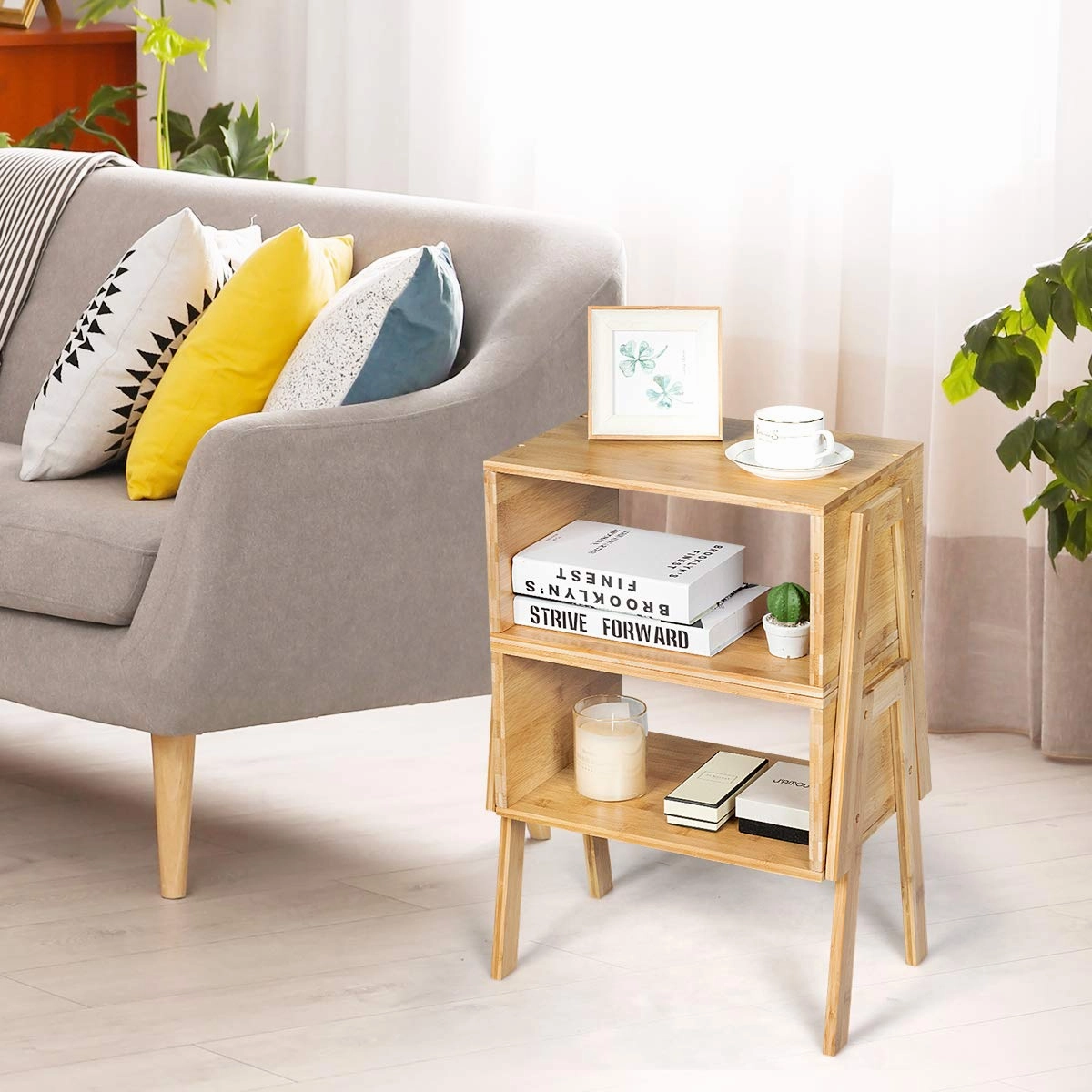 Giantex Bedroom Stackable End Table (Natural)