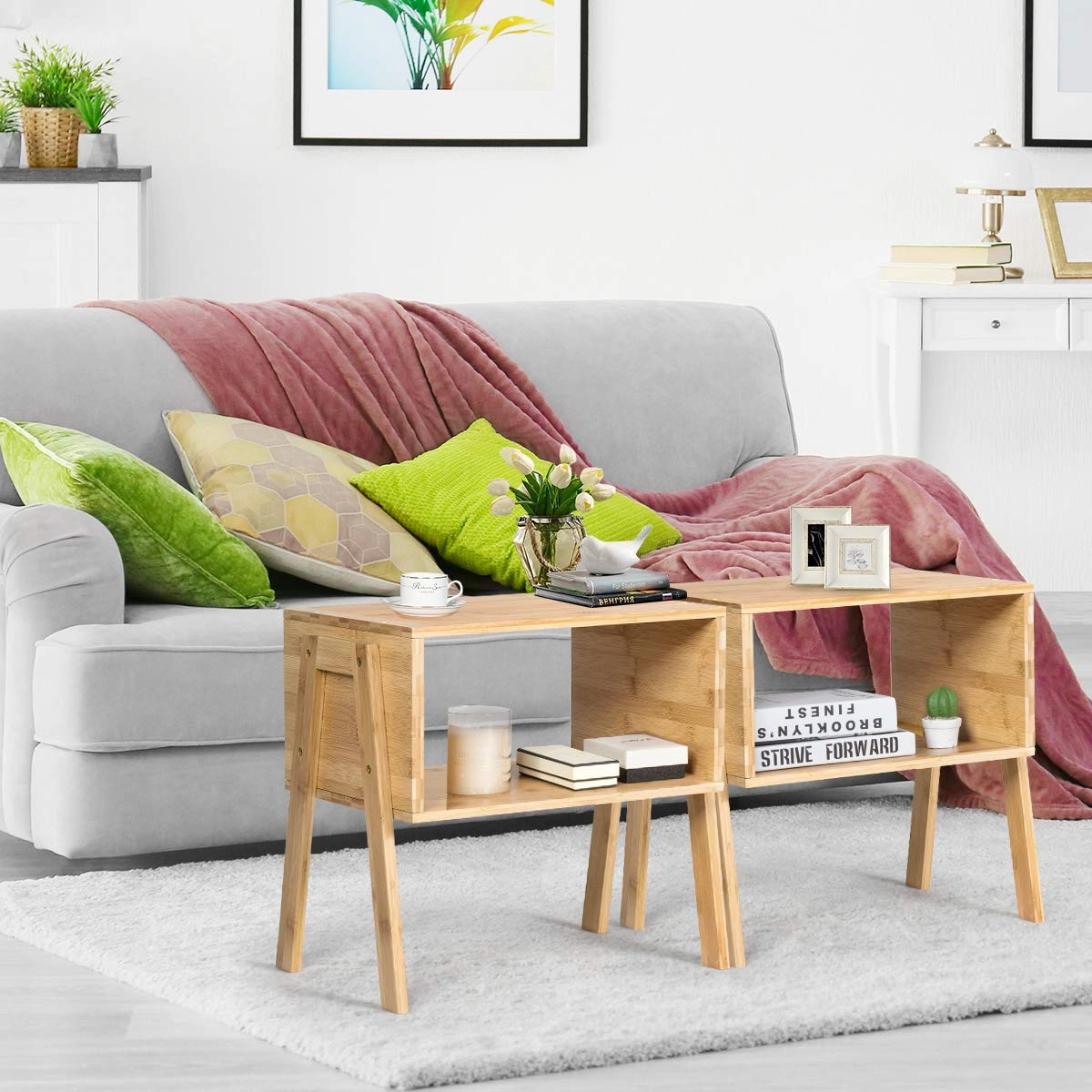 Giantex Bedroom Stackable End Table (Natural)