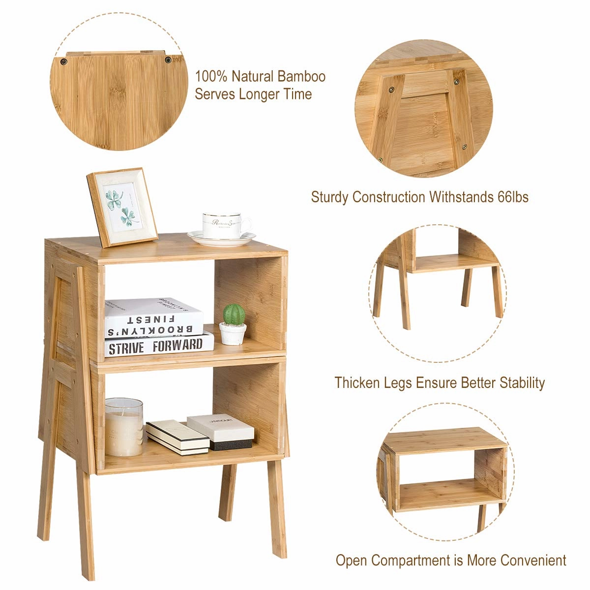 Giantex Bedroom Stackable End Table (Natural)