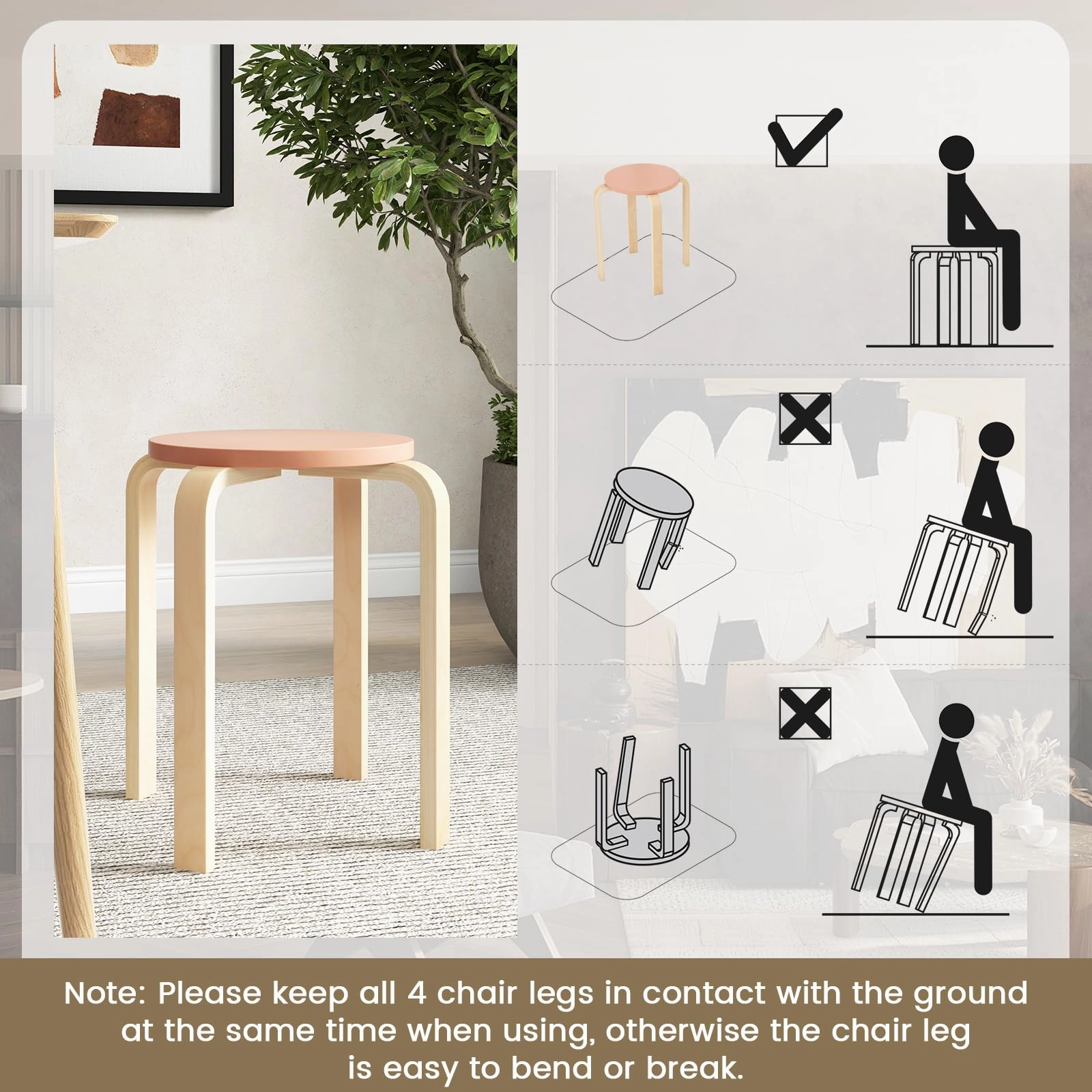 Giantex Bentwood Stackable Stools Set of 4, 18" Round Stacking Backless Nesting Stools